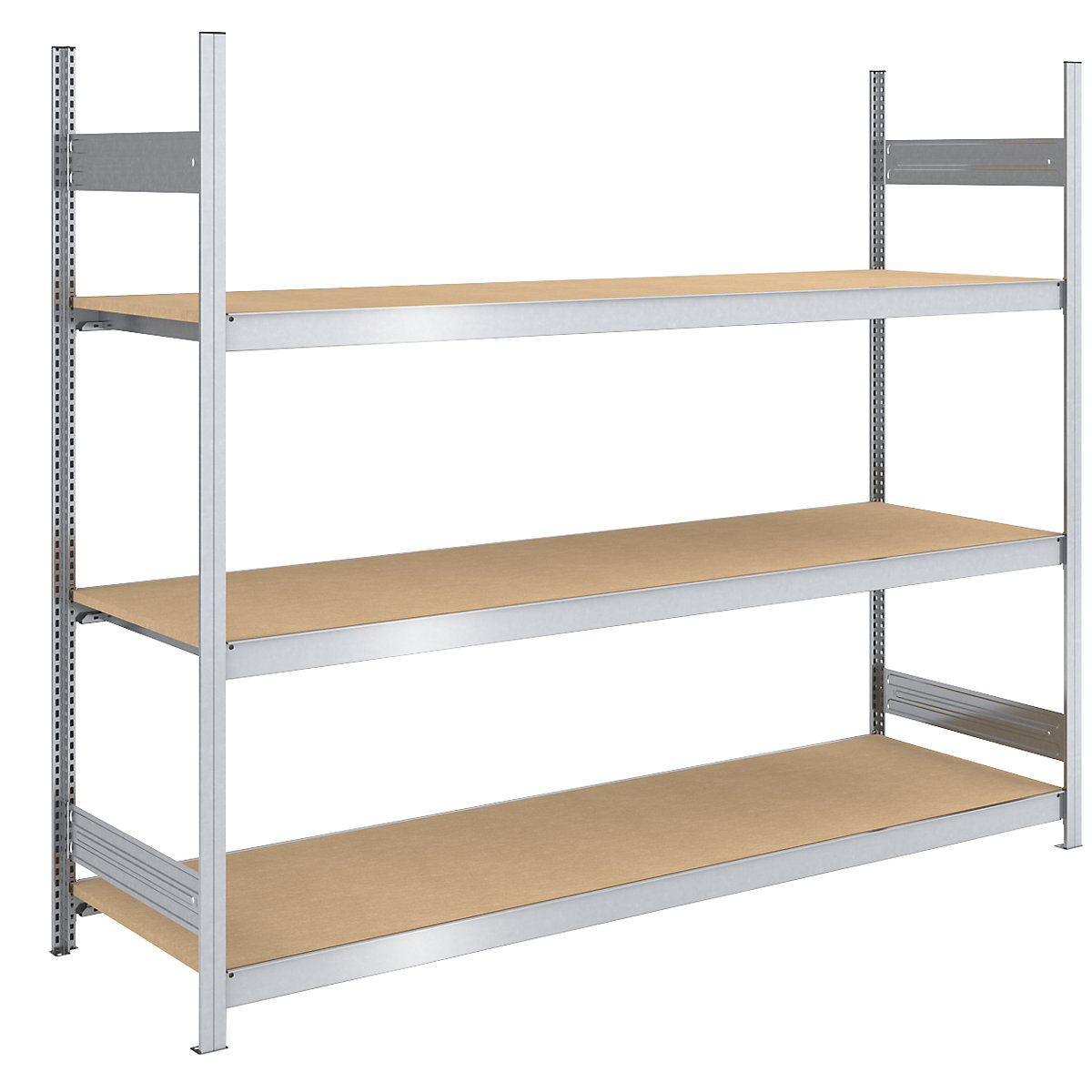 Raft mare cu inserare cu polițe din placă fibrolemnoasă – hofe, înălțime 2000 mm, lățime 2250 (2 x 1125) mm, capacitate portantă 1200 kg, ad. 800 mm, raft de bază-0