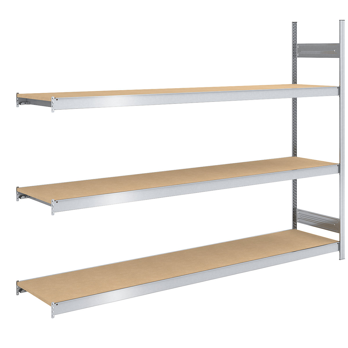 Raft mare cu inserare cu polițe din placă fibrolemnoasă – hofe, înălțime 2000 mm, lățime 2500 (2 x 1250) mm, capacitate portantă 1200 kg, ad. 600 mm, raft adițional-0