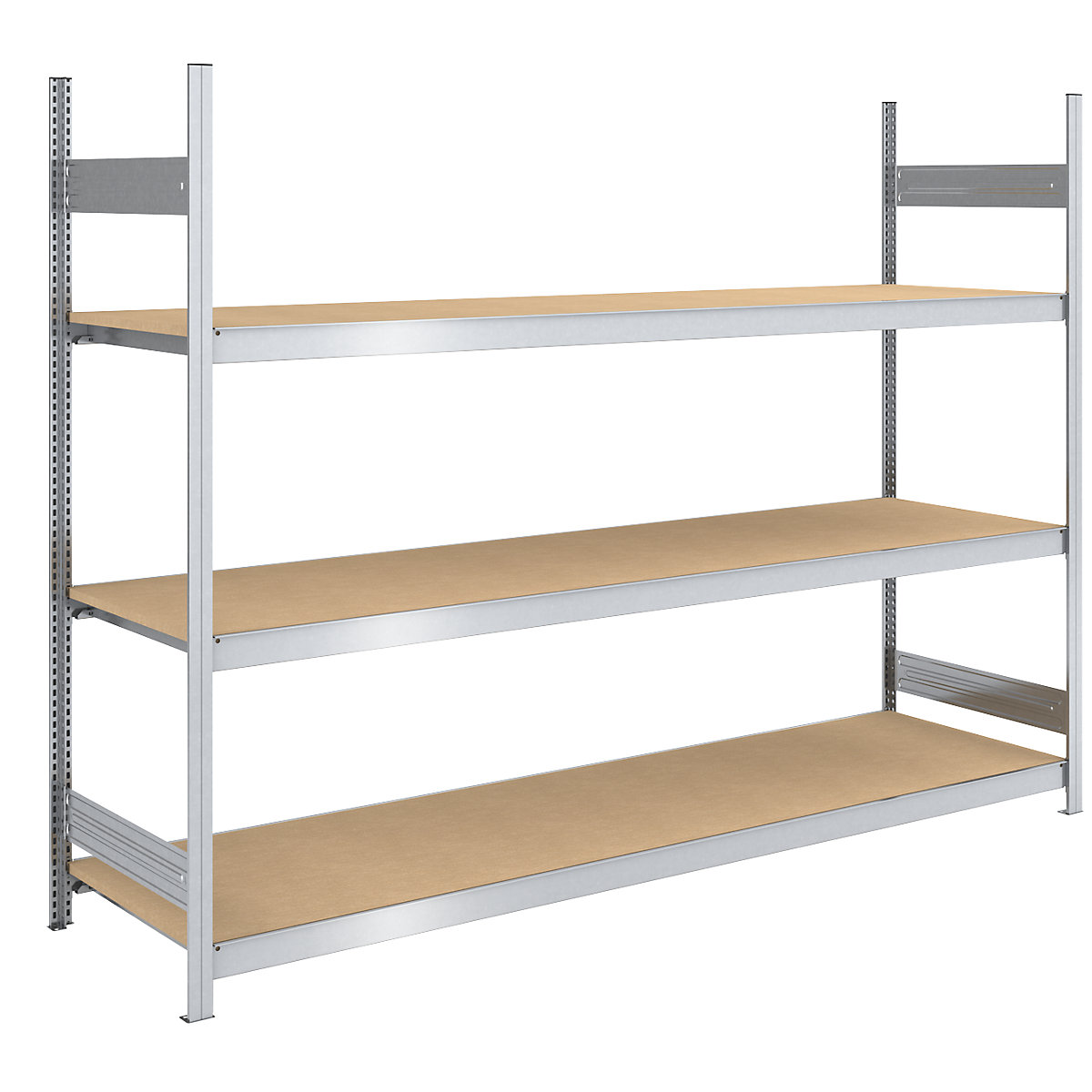 Raft mare cu inserare cu polițe din placă fibrolemnoasă – hofe, înălțime 2000 mm, lățime 2500 (2 x 1250) mm, capacitate portantă 1200 kg, ad. 800 mm, raft de bază-0