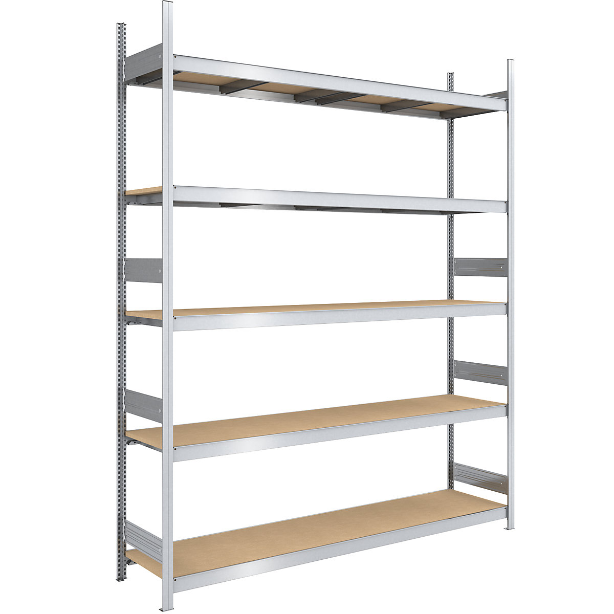 Raft mare cu inserare cu polițe din placă fibrolemnoasă – hofe, înălțime 3000 mm, lățime 2250 (2 x 1125) mm, capacitate portantă 2000 kg, ad. 600 mm, raft de bază-0