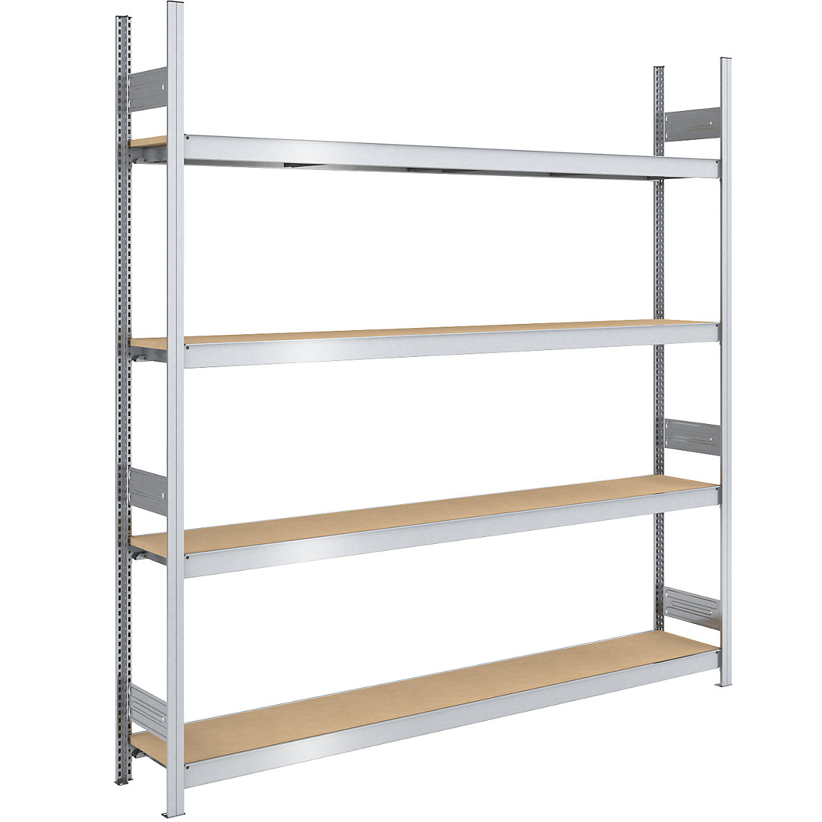 Raft mare cu inserare cu polițe din placă fibrolemnoasă – hofe, înălțime 2500 mm, lățime 2250 (2 x 1125) mm, capacitate portantă 1750 kg, ad. 400 mm, raft de bază-0