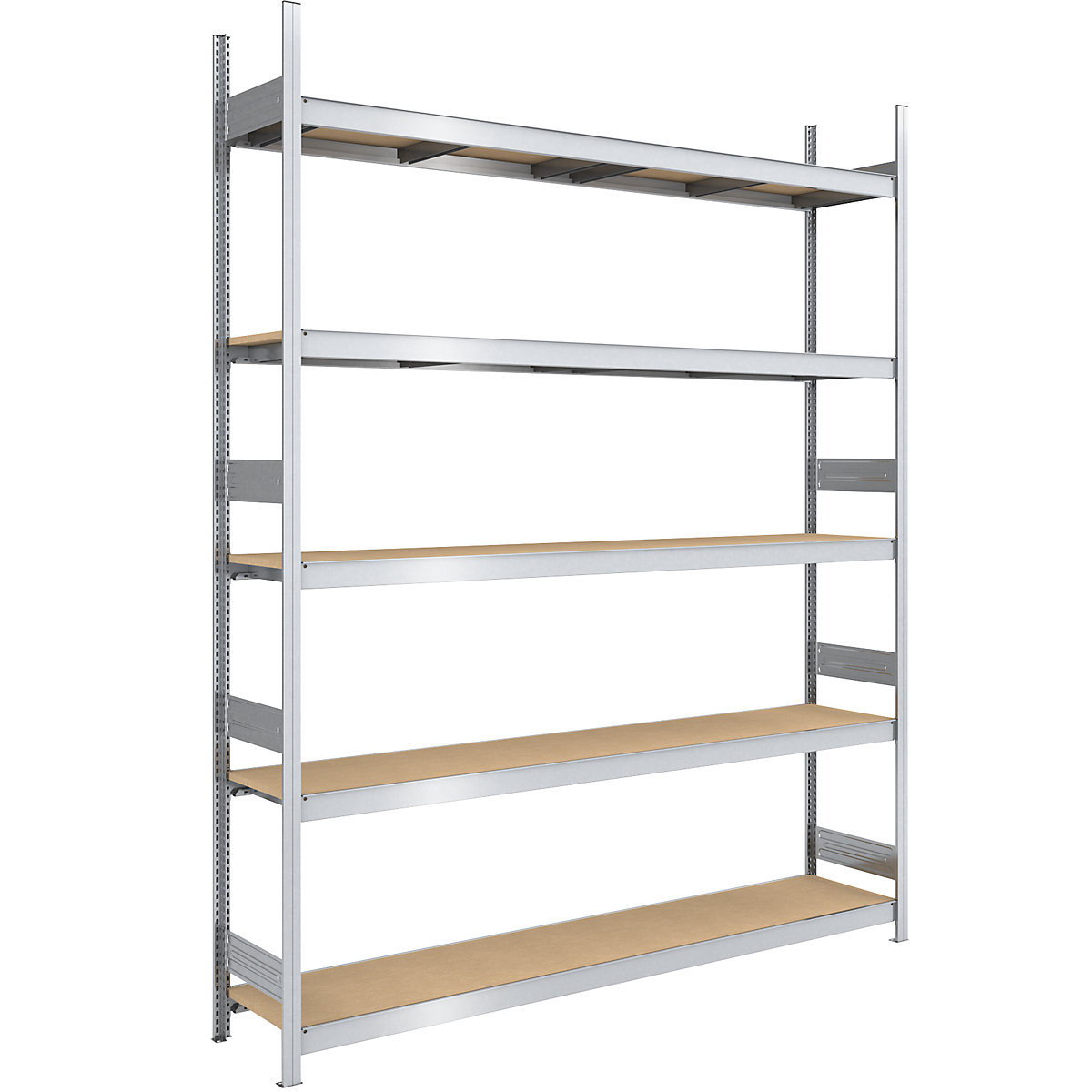 Raft mare cu inserare cu polițe din placă fibrolemnoasă – hofe, înălțime 3000 mm, lățime 2250 (2 x 1125) mm, capacitate portantă 2000 kg, ad. 500 mm, raft de bază-0