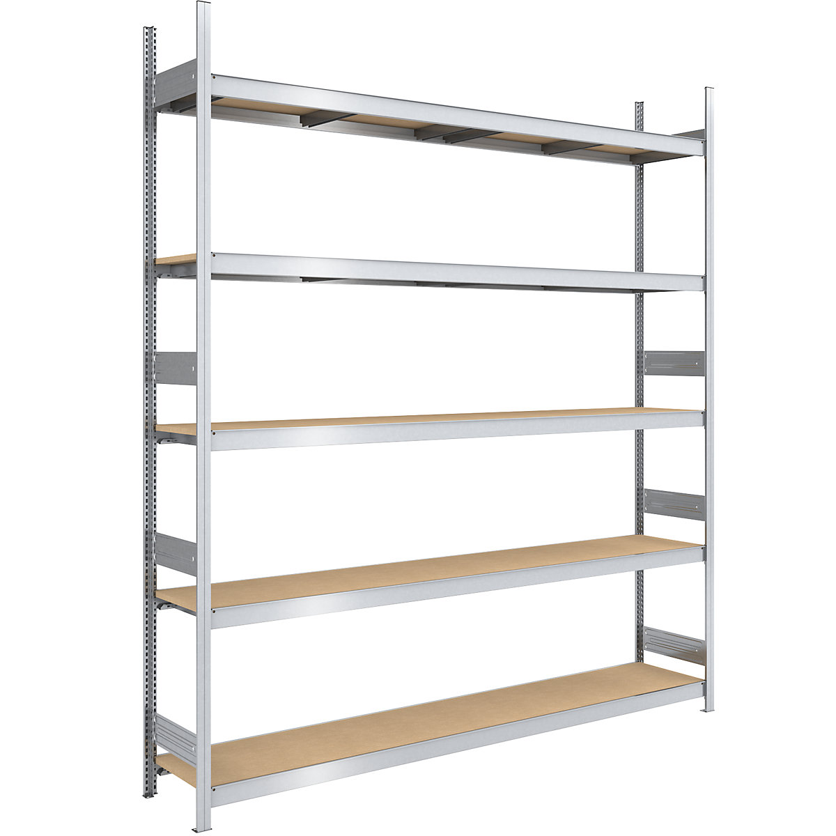 Raft mare cu inserare cu polițe din placă fibrolemnoasă – hofe, înălțime 3000 mm, lățime 2500 (2 x 1250) mm, capacitate portantă 2000 kg, ad. 500 mm, raft de bază-0