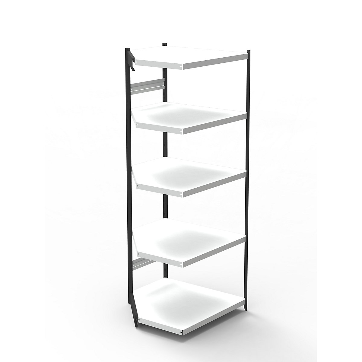 Sistem de rafturi pentru birou, fără perete posterior, înălțime raft 1900 mm, raft adițional pentru colț, lățime x adâncime 670 x 300 mm-0