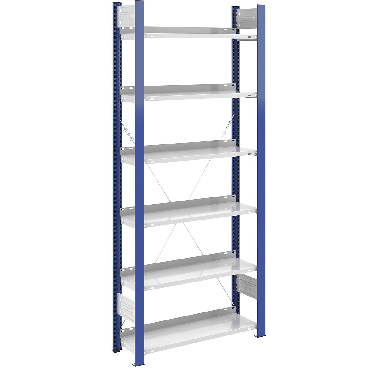 Raft pentru bibliorafturi – hofe, unilateral, înălțime de 2000 mm, lăț. x ad. 750 x 300 mm, raft de bază, albastru / gri-0