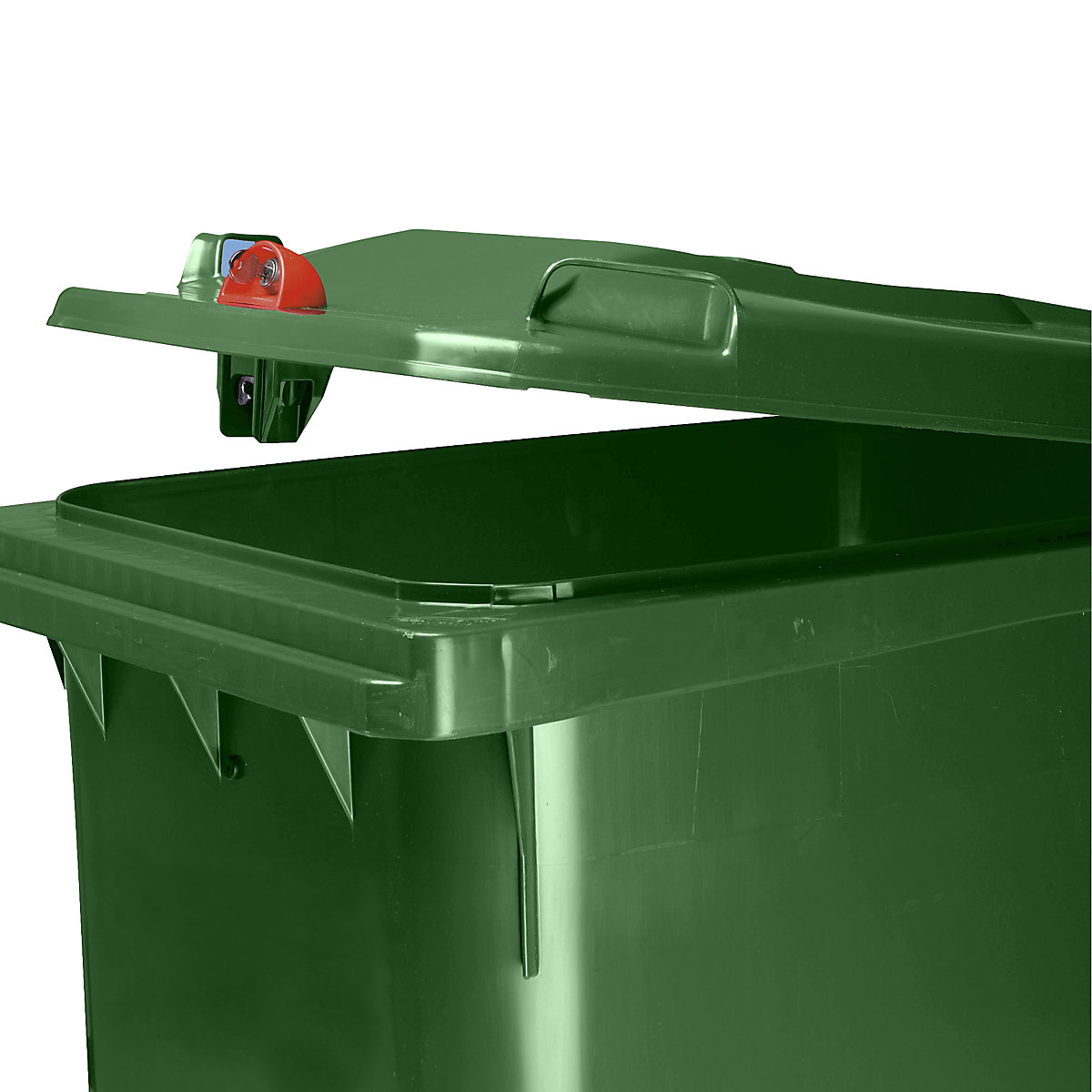 Bidone per rifiuti con serratura a caduta, capacità 360 l, alt. x largh. x prof. 665 x 1115 x 880 mm, Ø ruota 200 mm, verde-0