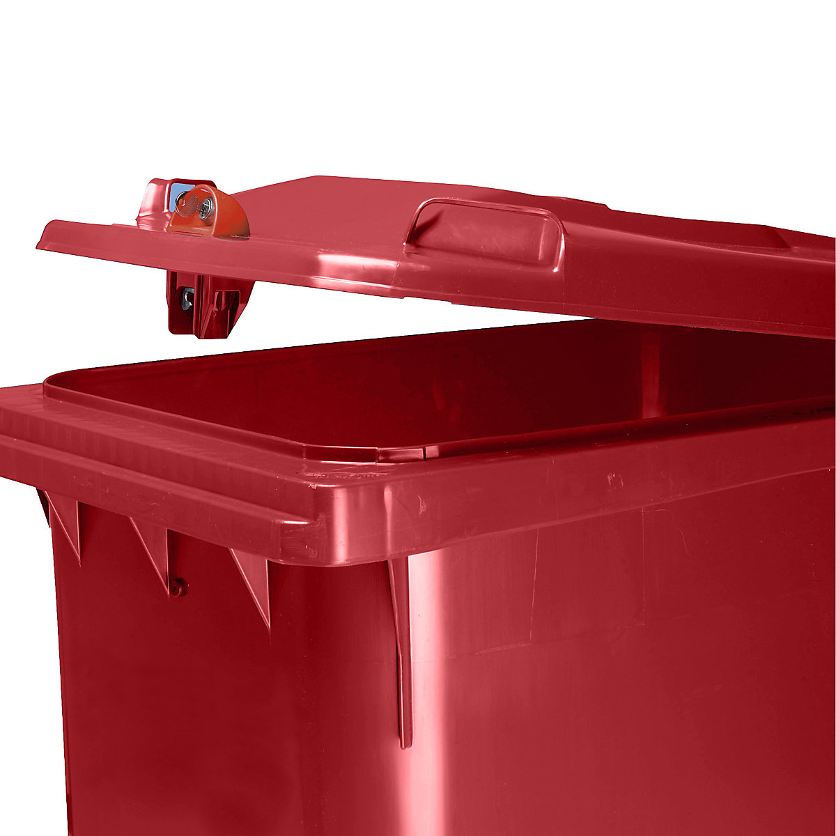 Bidone per rifiuti con serratura a caduta, capacità 360 l, alt. x largh. x prof. 665 x 1115 x 880 mm, Ø ruota 200 mm, rosso-0