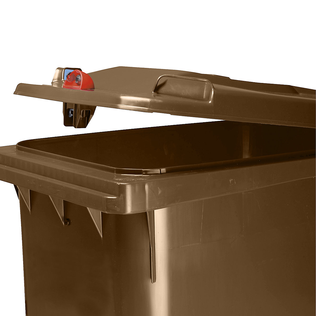 Bidone per rifiuti con serratura a caduta, capacità 360 l, alt. x largh. x prof. 665 x 1115 x 880 mm, Ø ruota 200 mm, marrone-0