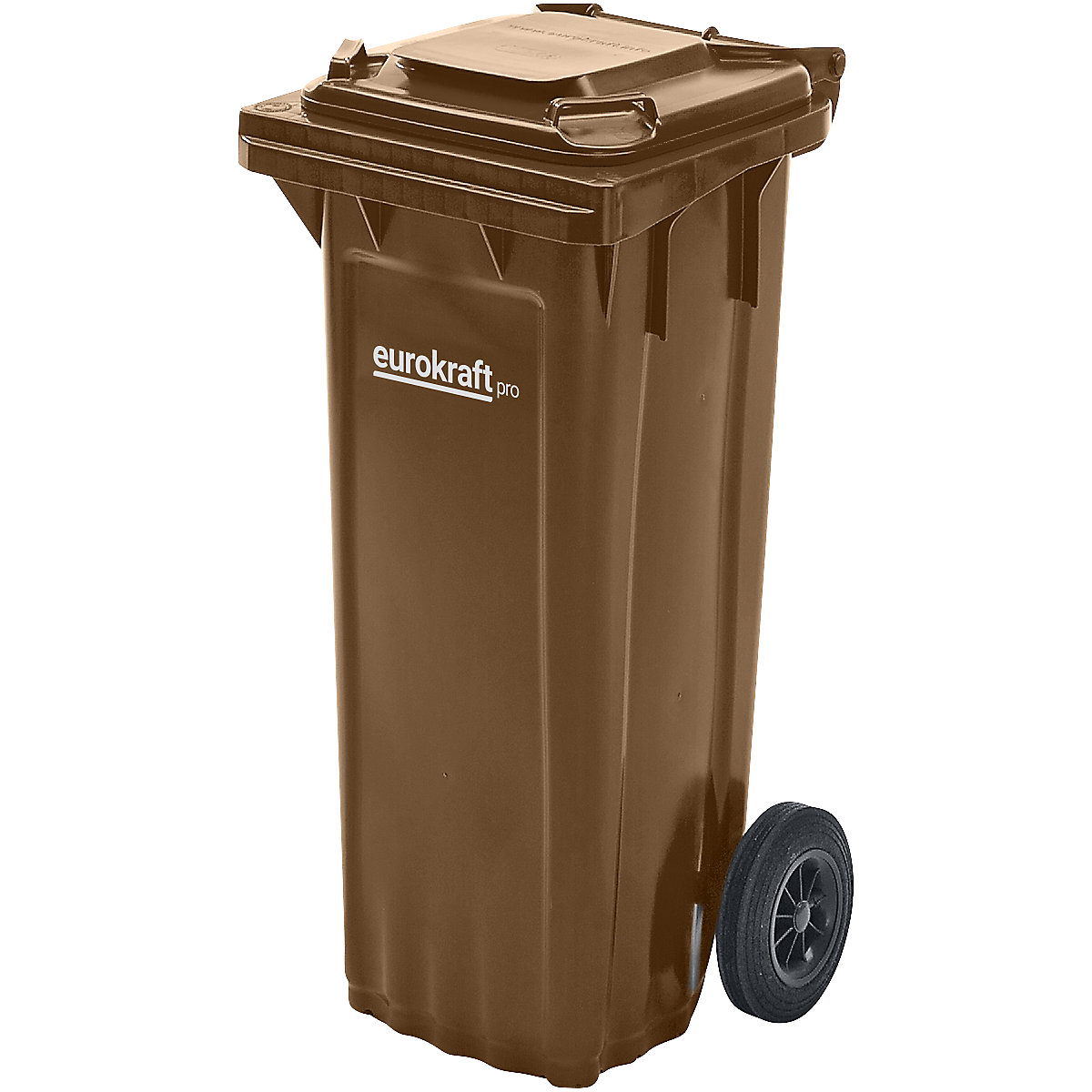 Bidone per rifiuti in plastica DIN EN 840 – eurokraft pro, capacità 80 l, largh. x alt. x prof. 448 x 932 x 514 mm, marrone-0