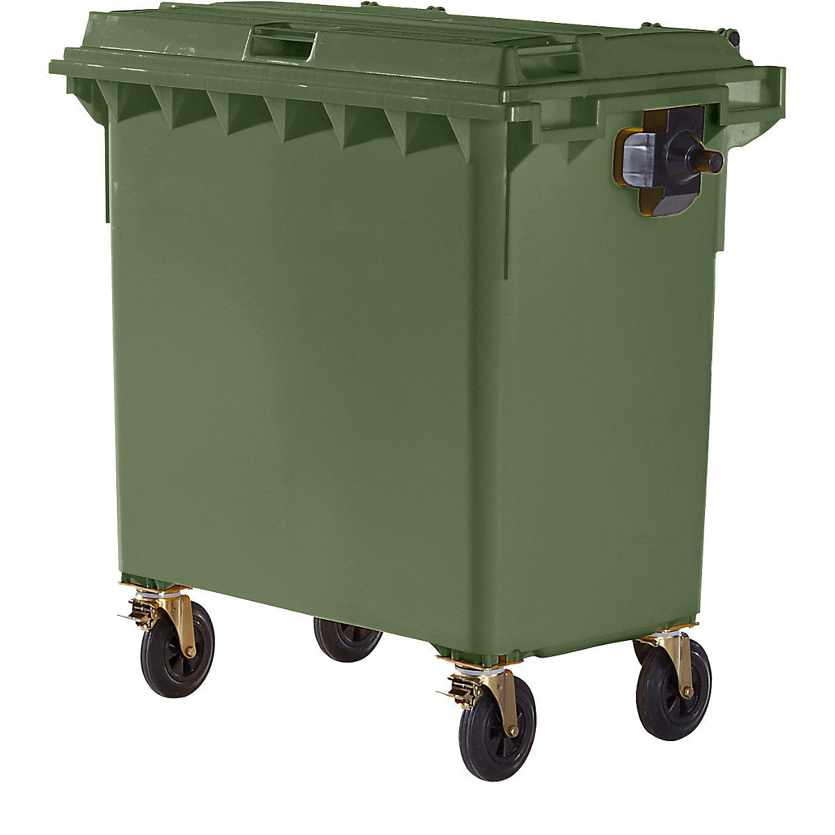 Container per rifiuti in plastica, DIN EN 840, capacità 770 l, largh. x alt. x prof. 1360 x 1330 x 770 mm, verde-0