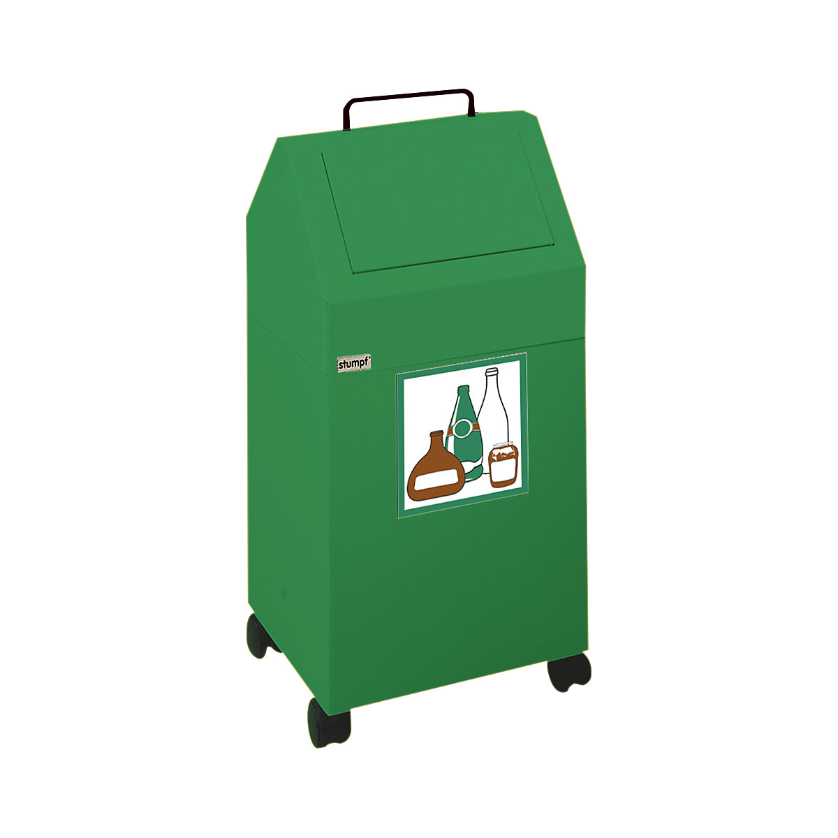 Contenitore per la raccolta differenziata con sportellino, capacità 45 l, largh. x alt. x prof. 320 x 710 x 310 mm, con rotelle, verde RAL 6024-0