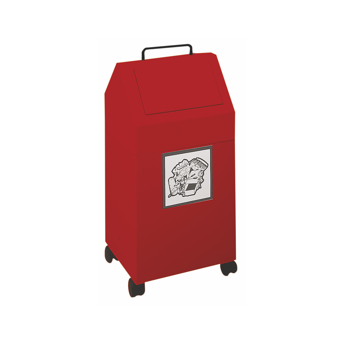 Contenitore per la raccolta differenziata con sportellino, capacità 45 l, largh. x alt. x prof. 320 x 710 x 310 mm, con rotelle, rosso RAL 3000-0