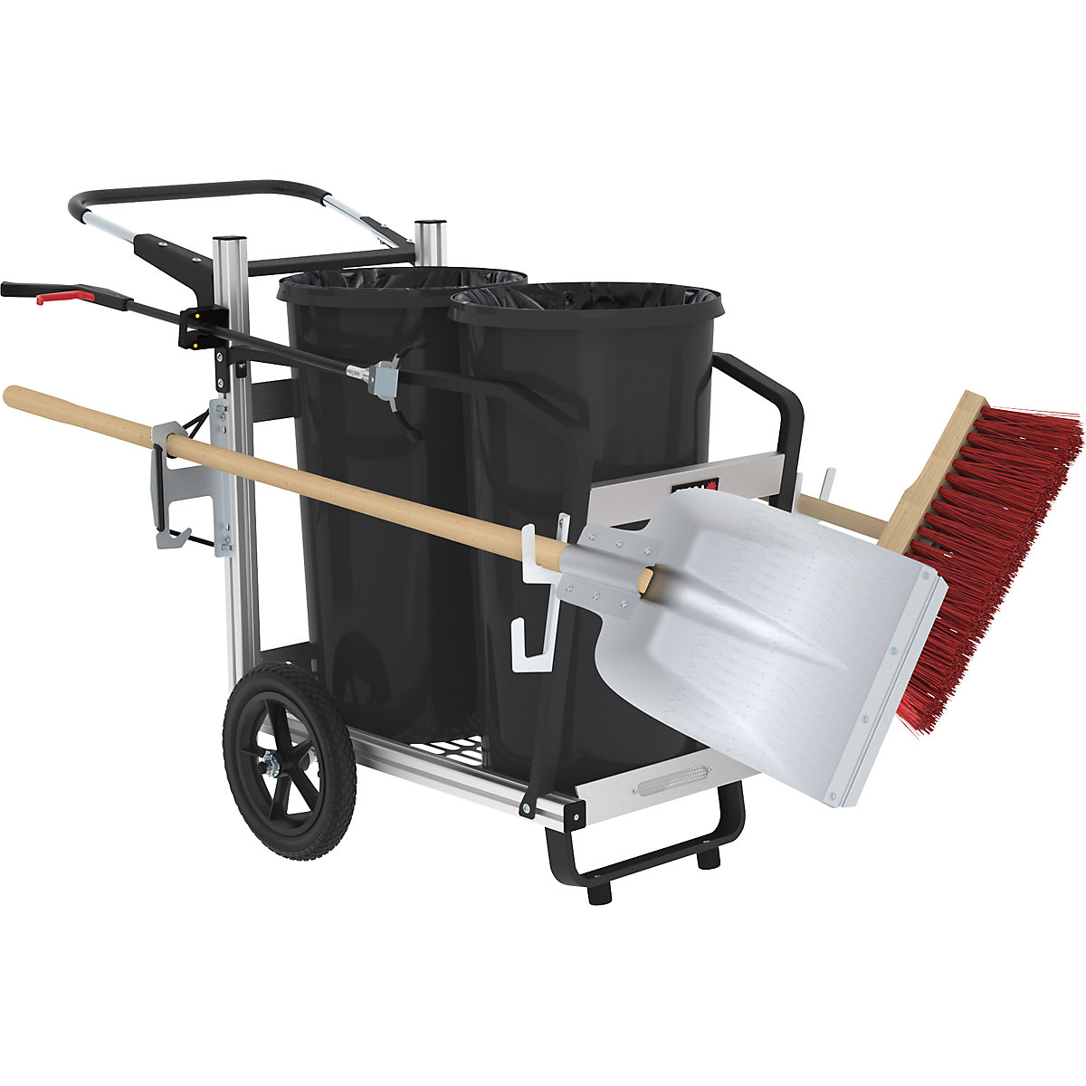 Carrello per la raccolta dei rifiuti Easy Duo – FLORA, con 2 contenitori per rifiuti da 60 l e attrezzi, lungh. x largh. x alt. 1210 x 710 x 980 mm-0