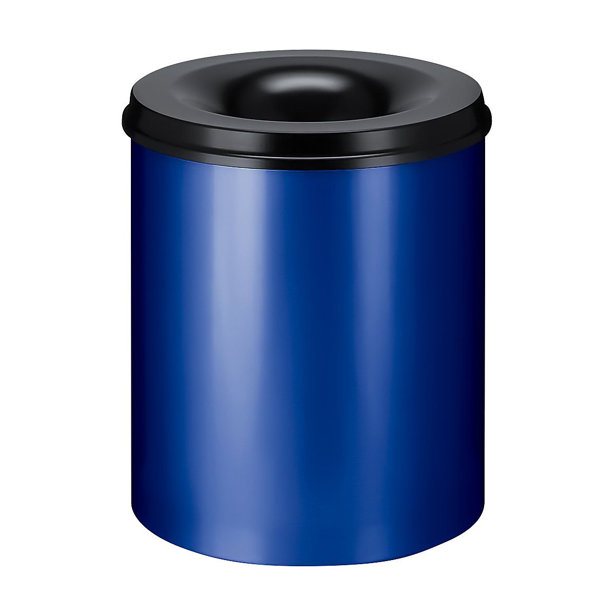 Cestino di sicurezza per carta, acciaio, autoestinguente, capacità 80 l, alt. x Ø 540 x 465 mm, corpo blu / coperchio estinguente nero-0