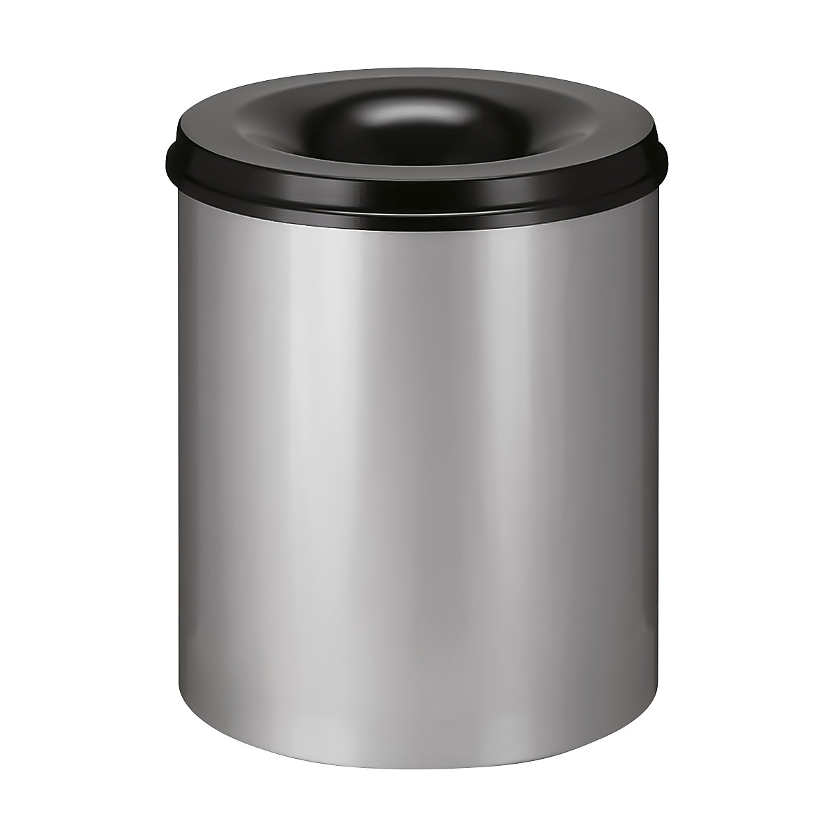 Cestino di sicurezza per carta, acciaio, autoestinguente, capacità 80 l, alt. x Ø 540 x 465 mm, corpo color alluminio / coperchio estinguente nero-0