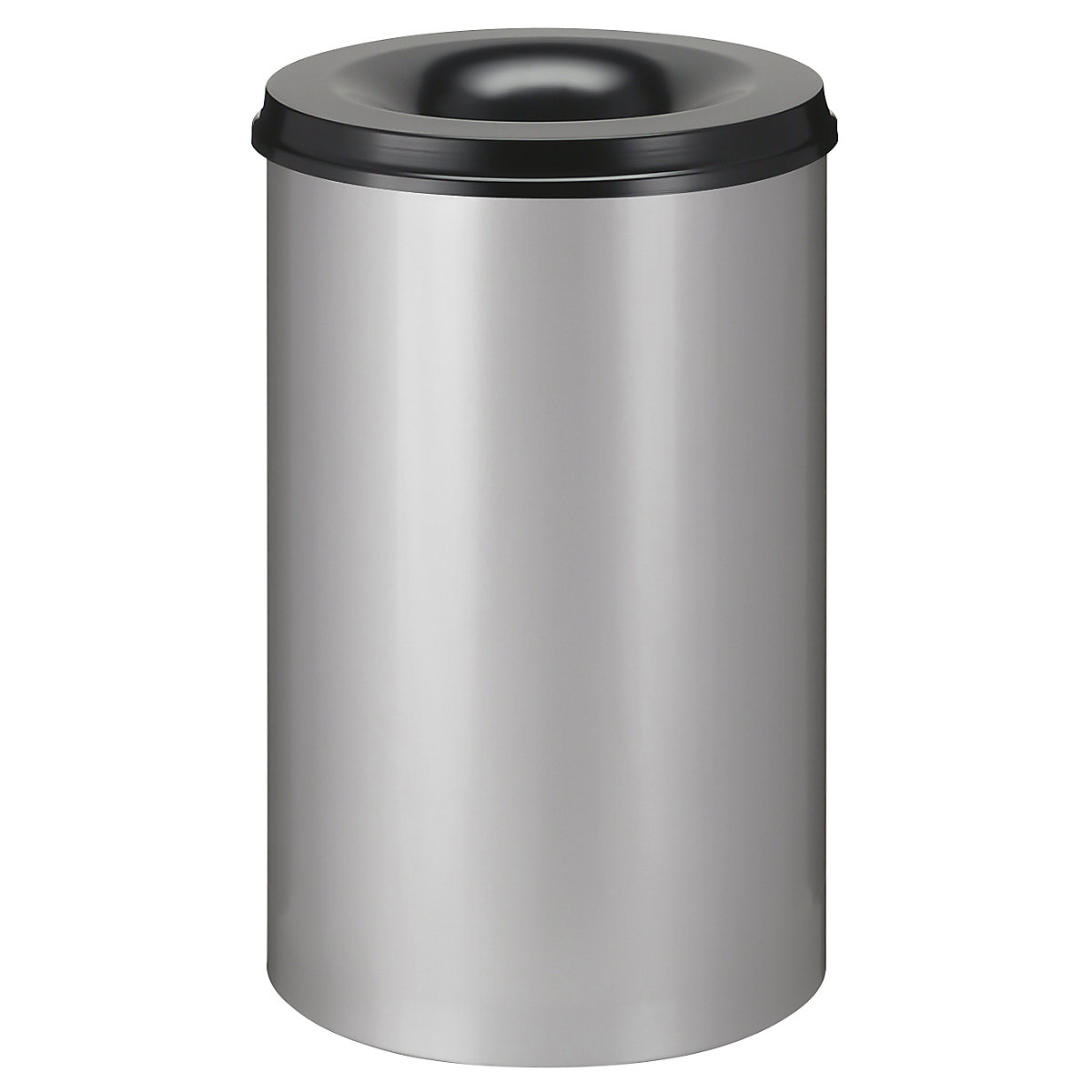 Cestino di sicurezza per carta, acciaio, autoestinguente, capacità 110 l, alt. x Ø 720 x 470 mm, corpo color alluminio / coperchio estinguente nero-0