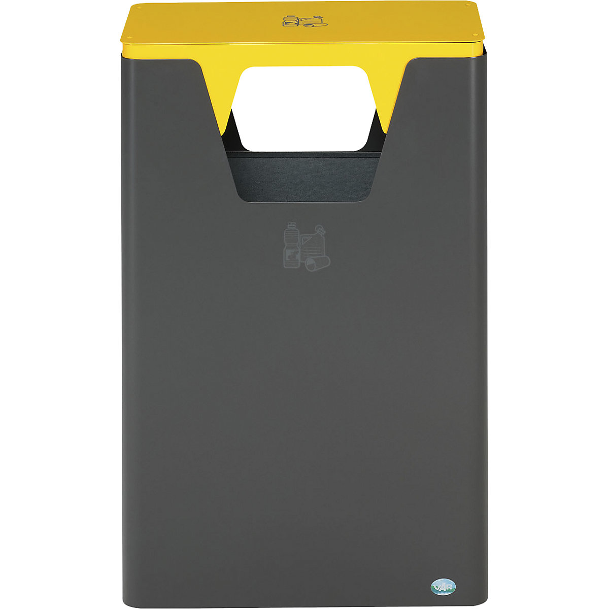 Contenitore per la raccolta differenziata per uso esterno – VAR, capacità 60 l, alt. x largh. x prof. 890 x 300 x 550 mm, ossido di ferro micaceo/giallo-0
