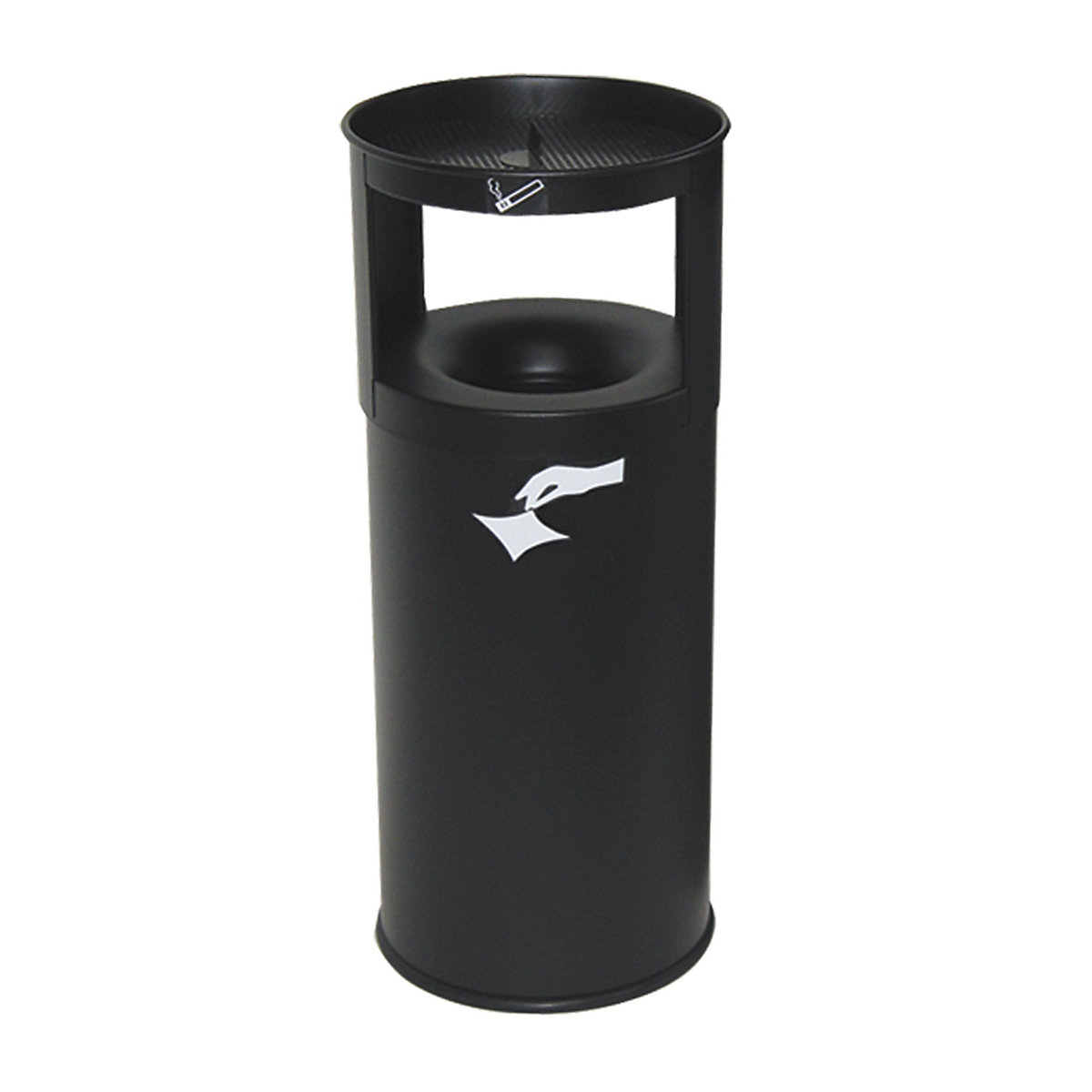 Posacenere combinato di sicurezza, autoestinguente, lamiera d'acciaio, capacità 25 l, alt. x Ø 800 x 250 mm, nero-0