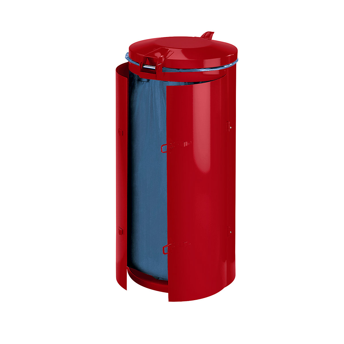 Contenitore per rifiuti in lamiera d'acciaio – VAR, per capacità 120 l, con anta a doppio battente, rosso con coperchio in metallo-0