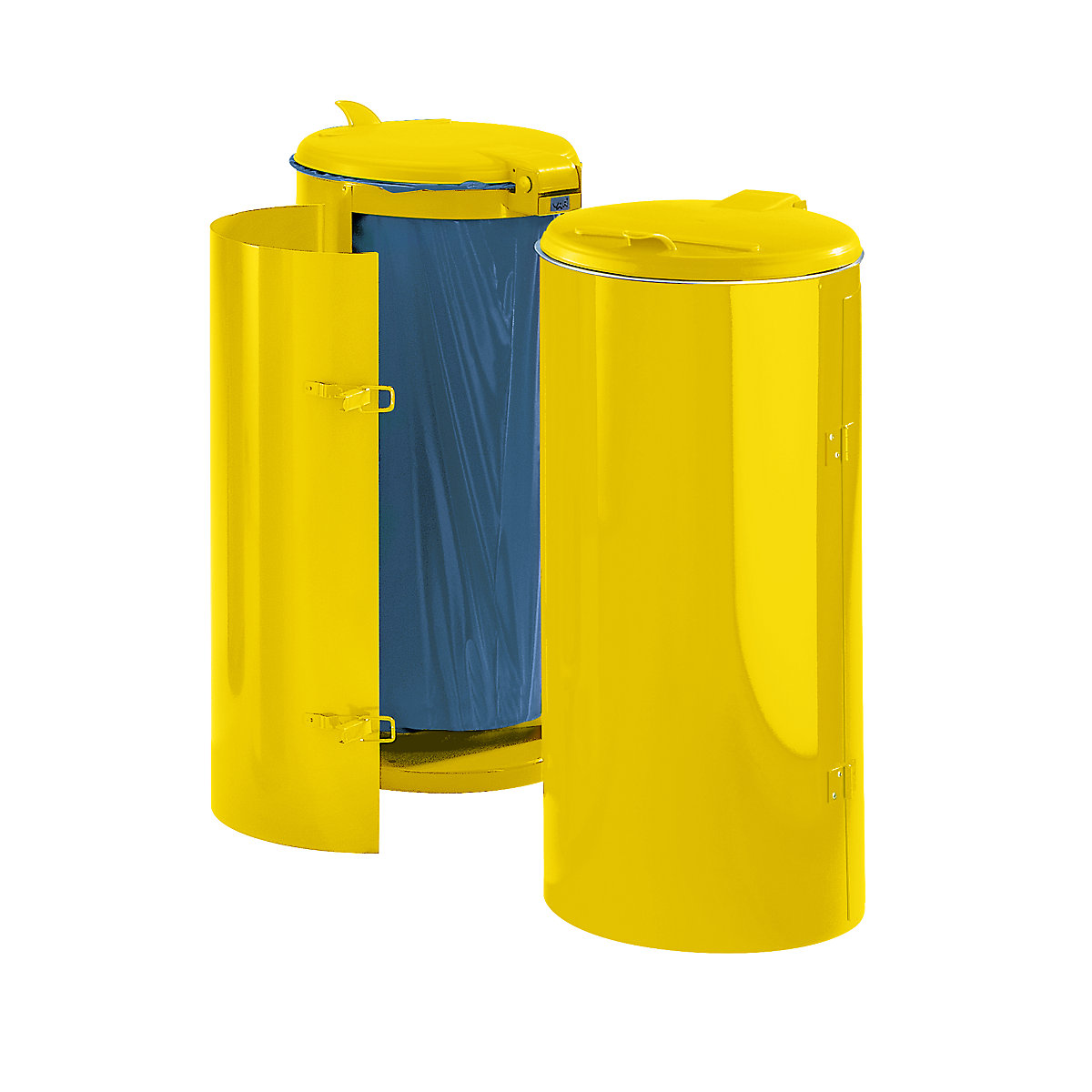 Contenitore per rifiuti in lamiera d'acciaio – VAR, per capacità 120 l, con anta a battente, giallo con coperchio in plastica giallo-0