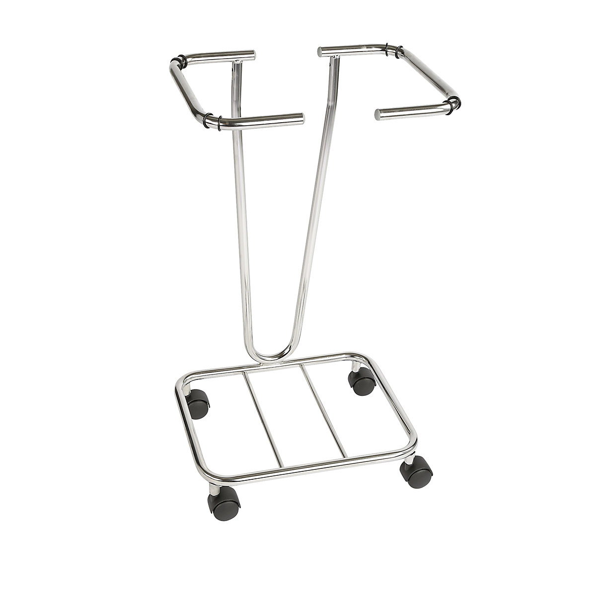 Supporto senza coperchio per sacchi rifiuti per materiale riciclabile, per capacità 1 x 120 l, telaio mobile, acciaio inox-0