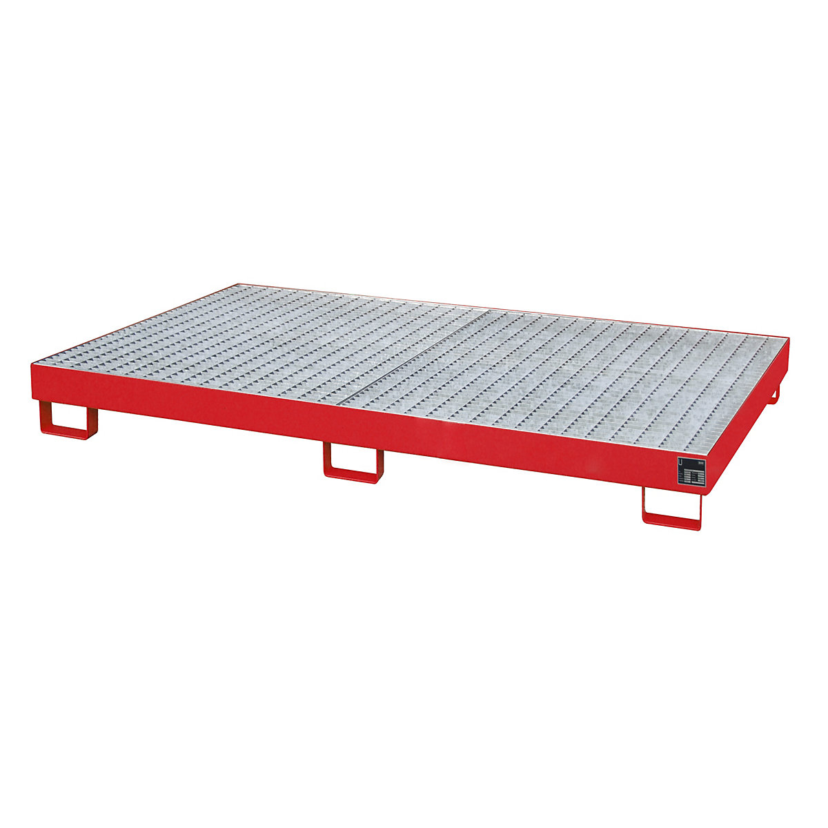 Regałowa wanna podłogowa – eurokraft pro, poj. wychwytowa 240 l, dł. x szer. x wys. 2150 x 1300 x 225 mm, z rusztem kratowym, lakierowana na kolor czerwony-0