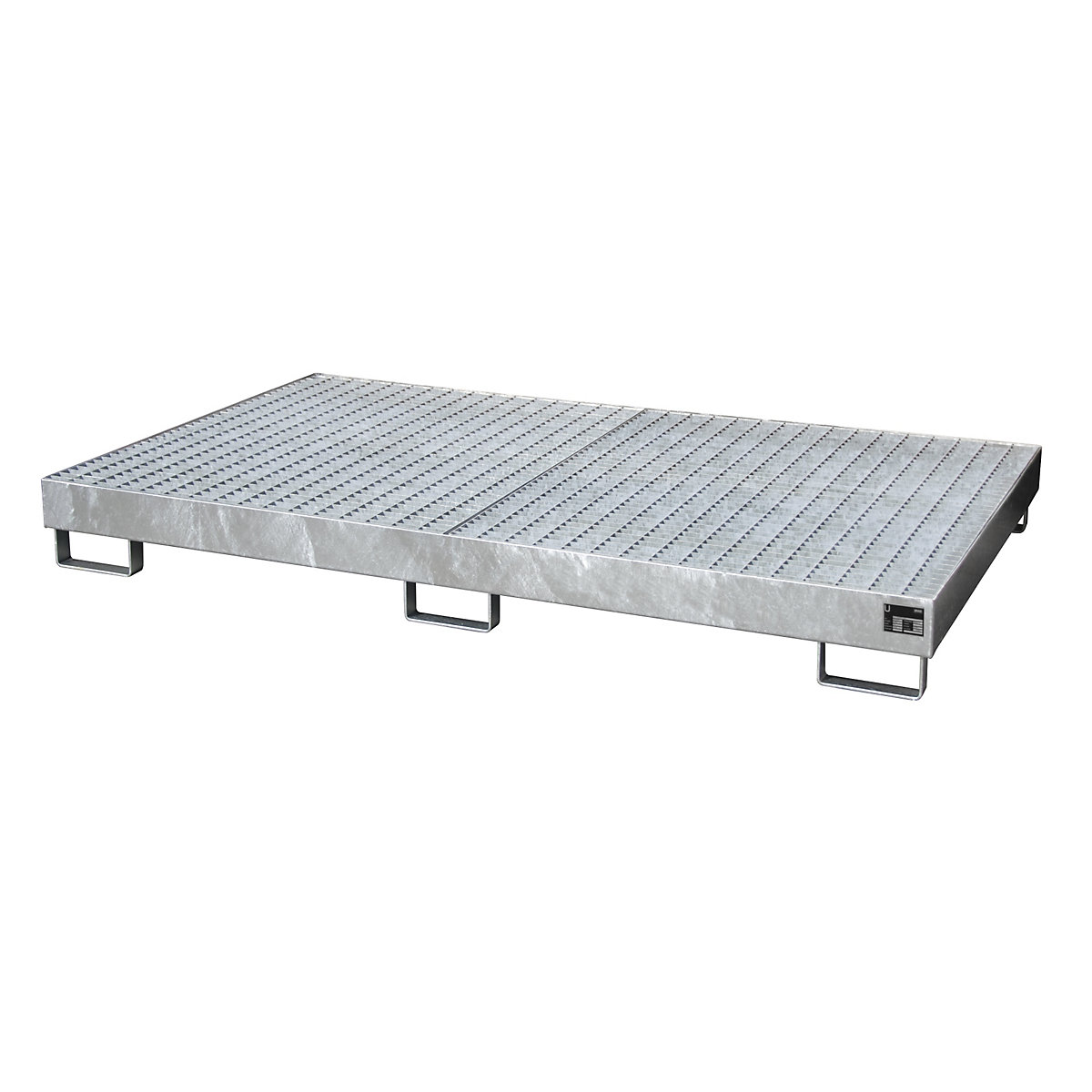Regałowa wanna podłogowa – eurokraft pro, poj. wychwytowa 240 l, dł. x szer. x wys. 2150 x 1300 x 225 mm, z rusztem kratowym, ocynkowana ogniowo-0