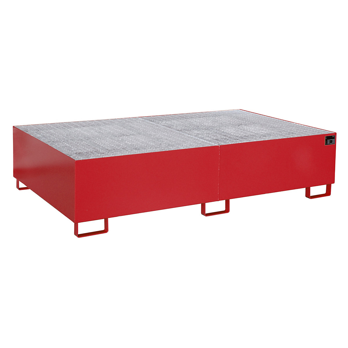 Regałowa wanna podłogowa – eurokraft pro, poj. wychwytowa 1000 l, dł. x szer. x wys. 2150 x 1300 x 505 mm, z rusztem kratowym, lakierowana na kolor czerwony-0