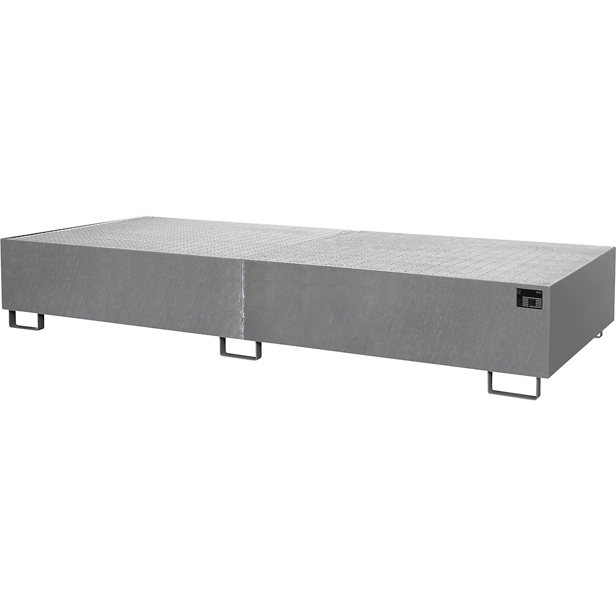 Regałowa wanna podłogowa – eurokraft pro, poj. wychwytowa 1000 l, dł. x szer. x wys. 3250 x 1300 x 380 mm, z rusztem kratowym, ocynkowana ogniowo-0