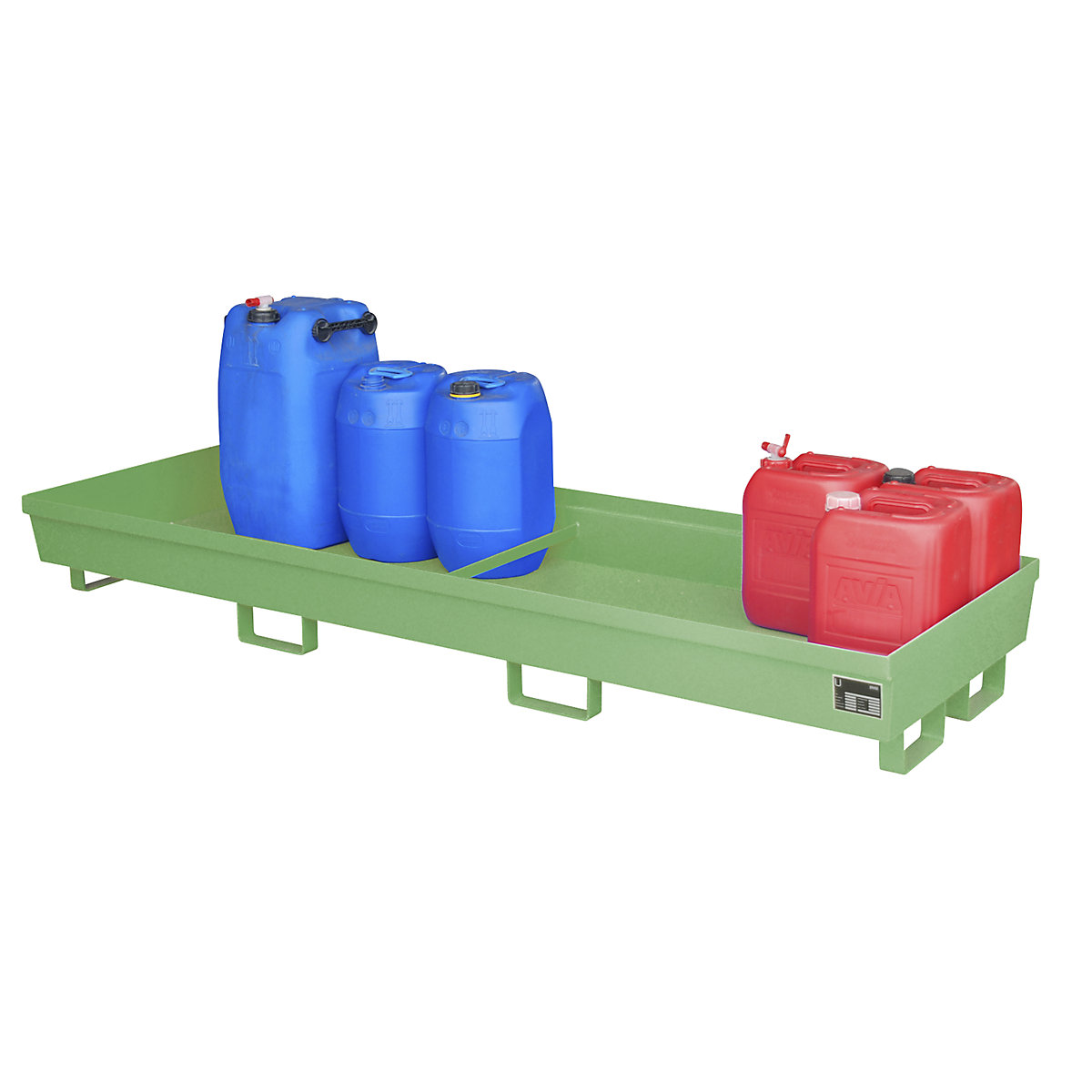 Ruchoma stalowa wanna wychwytowa z profilowaniem krawędzi – eurokraft pro, dł. x szer. x wys. 2400 x 800 x 285 mm, bez rusztu, zielona RAL 6011-0