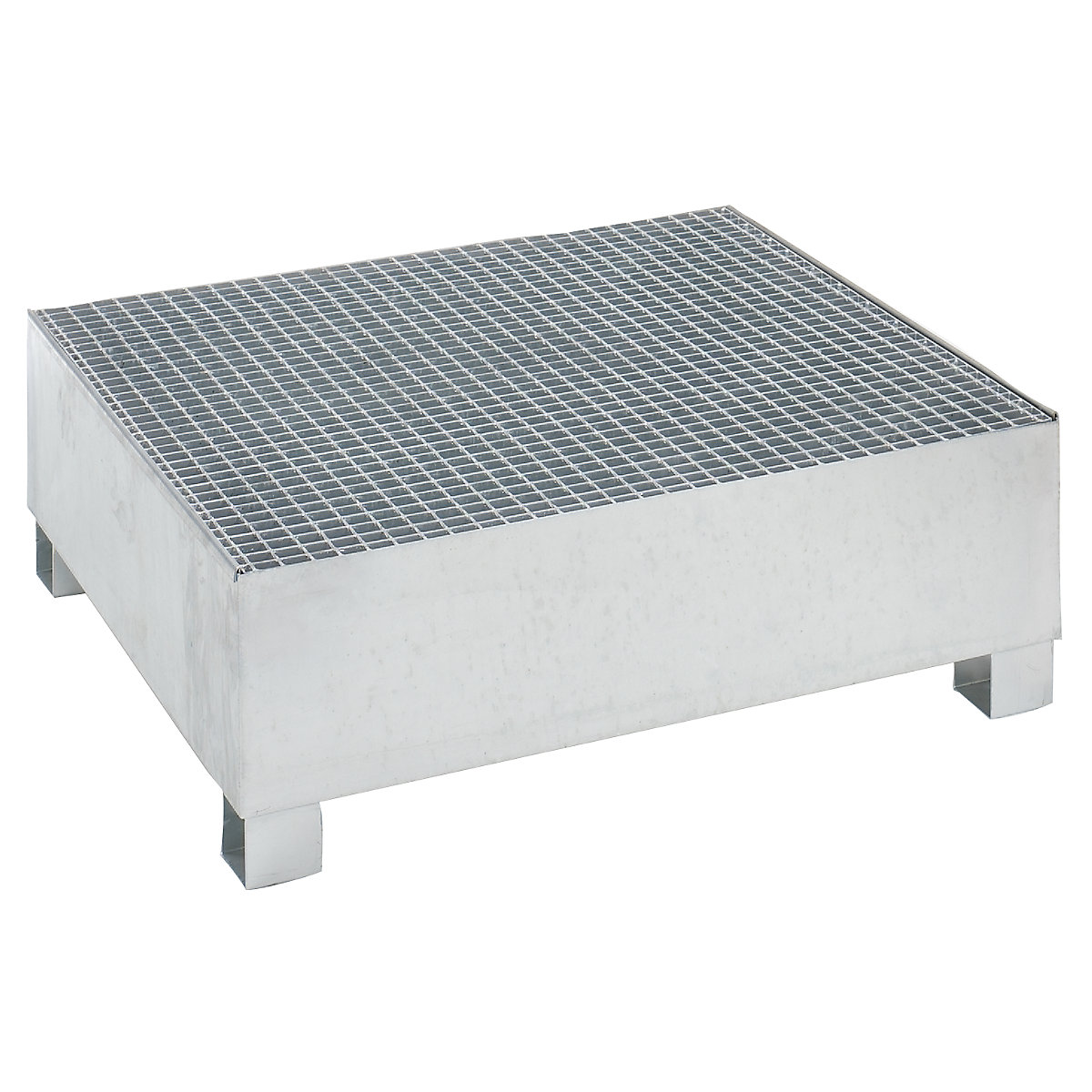 Stalowa wanna wychwytowa do beczek 200 l – eurokraft basic, dł. x szer. x wys. 1200 x 1200 x 415 mm, z dopuszczeniem, ocynkowanie ogniowe, z rusztem kratowym-0