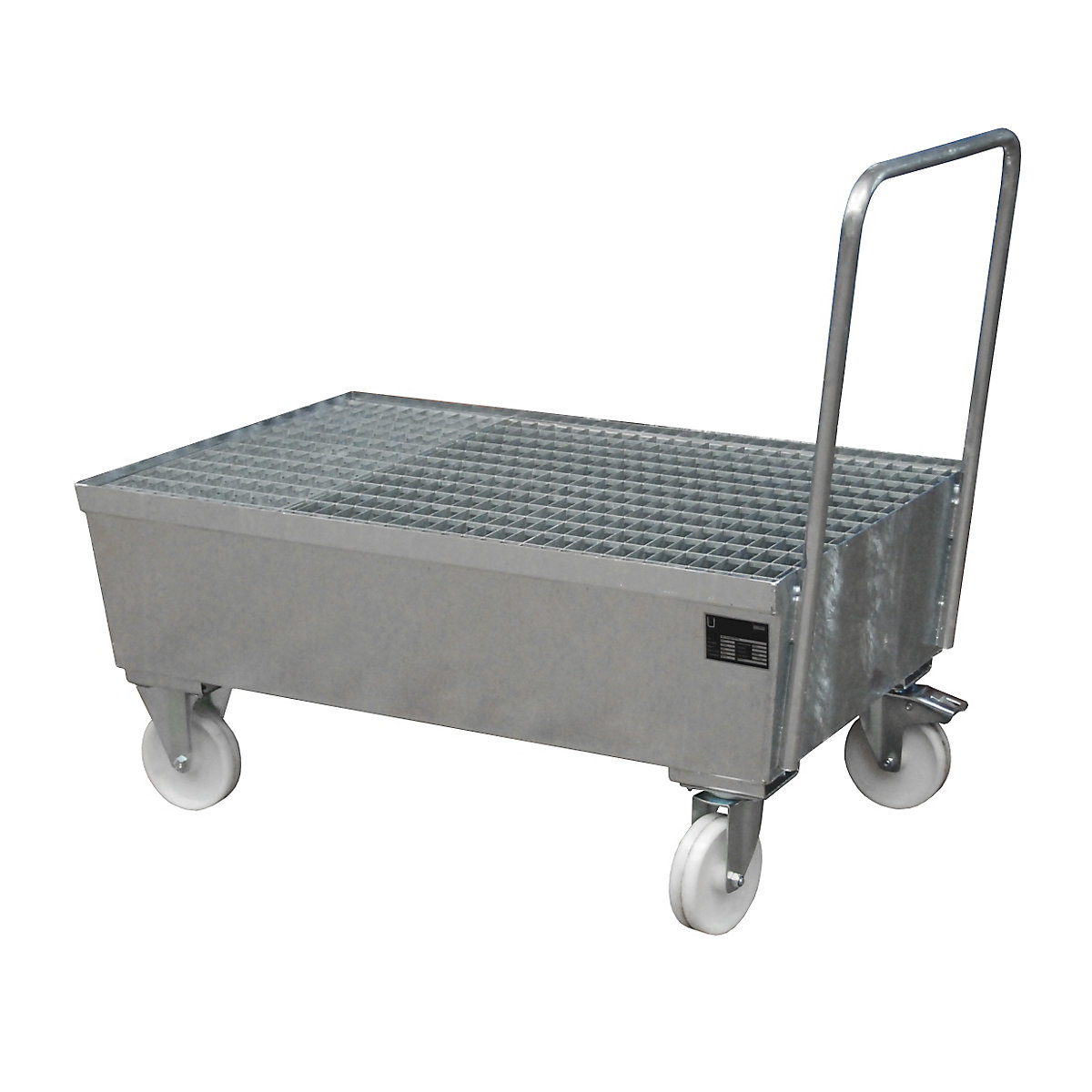 EUROKRAFTpro – Ruchoma stalowa wanna wychwytowa z profilowaniem krawędzi, na beczki 200 l, 2 x stojące, dł. x szer. x wys. 1200 x 800 x 570 mm, ocynkowana ogniowo