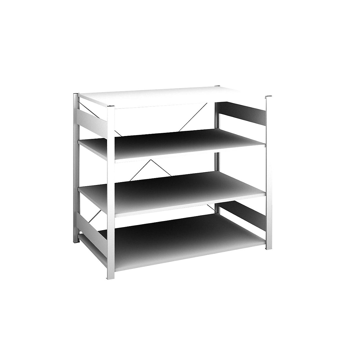 Sestavljiv regal, lahka zasnova – eurokraft pro, enostranska izvedba, VxŠxG 1200 x 1300 x 800 mm, sive barve, osnovni regal-313