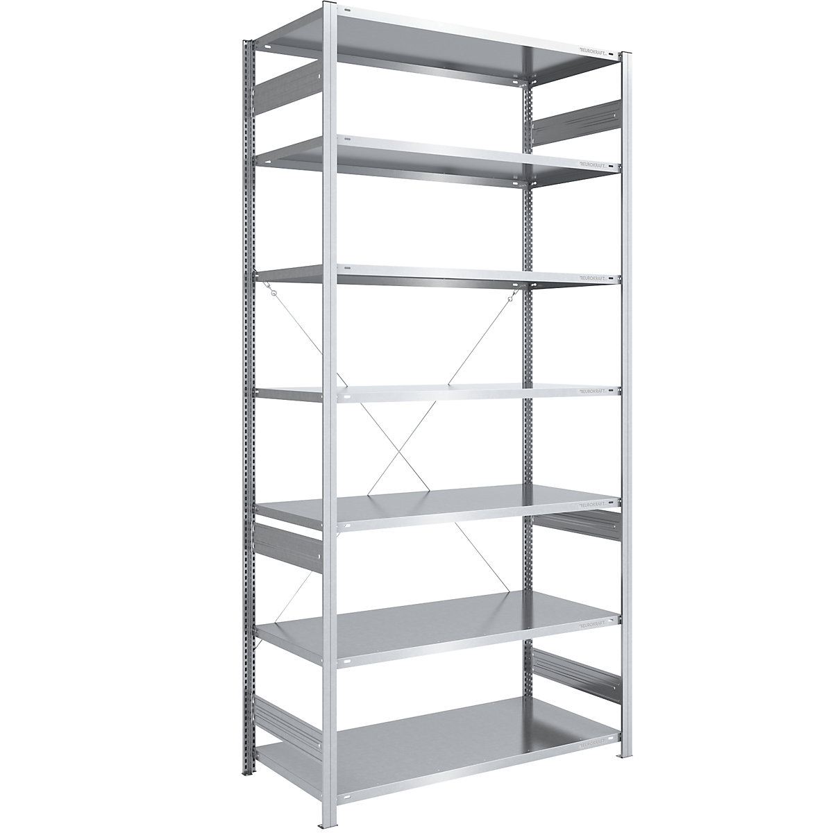 Sestavljiv regal, lahka zasnova – eurokraft pro, enostranska izvedba, VxŠxG 3000 x 1300 x 800 mm, pocinkana izvedba, osnovni regal-43