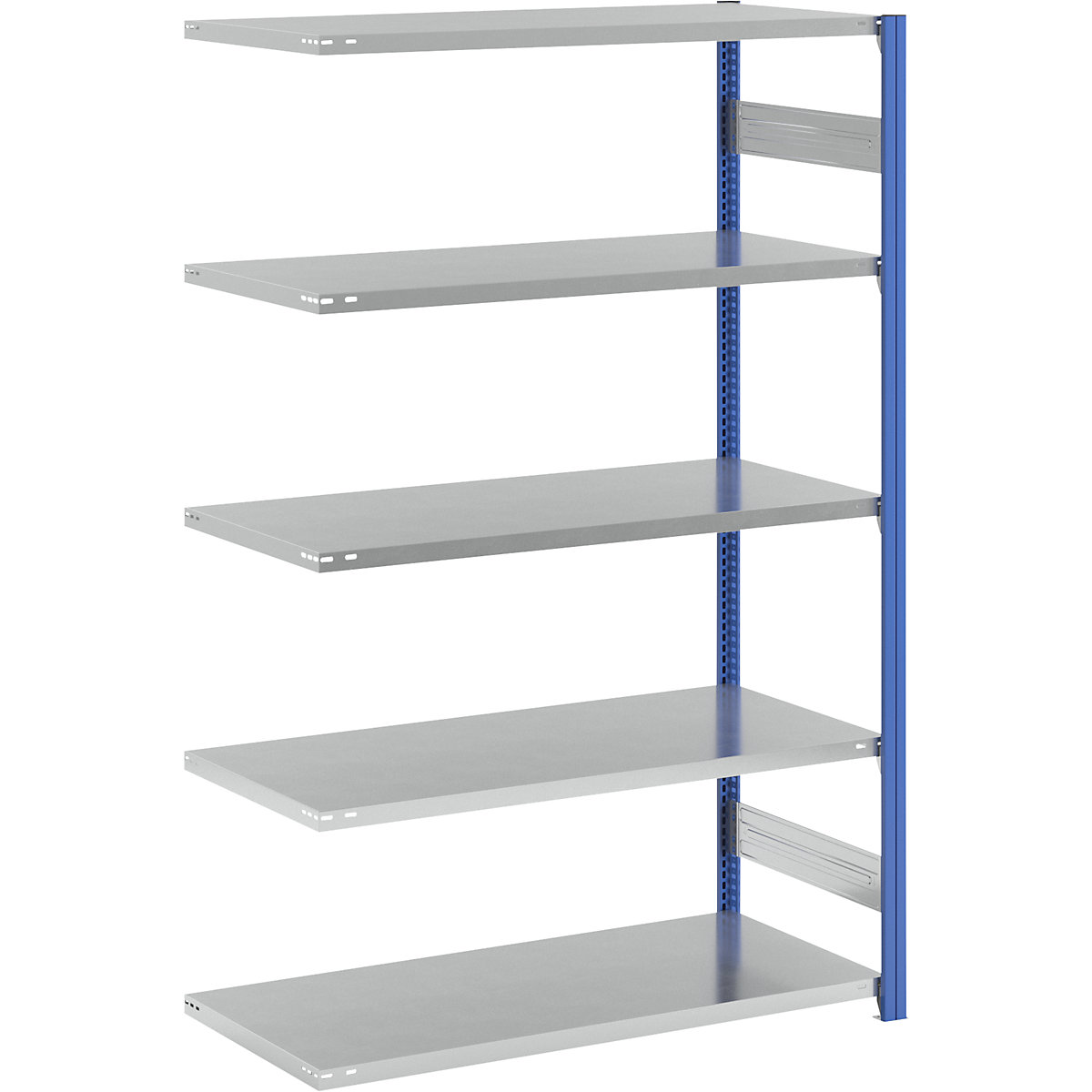 Sestavljiv regal, lahka zasnova – eurokraft pro, enostranska izvedba, VxŠxG 2000 x 1300 x 600 mm, modre barve/sive barve, priključni regal-180