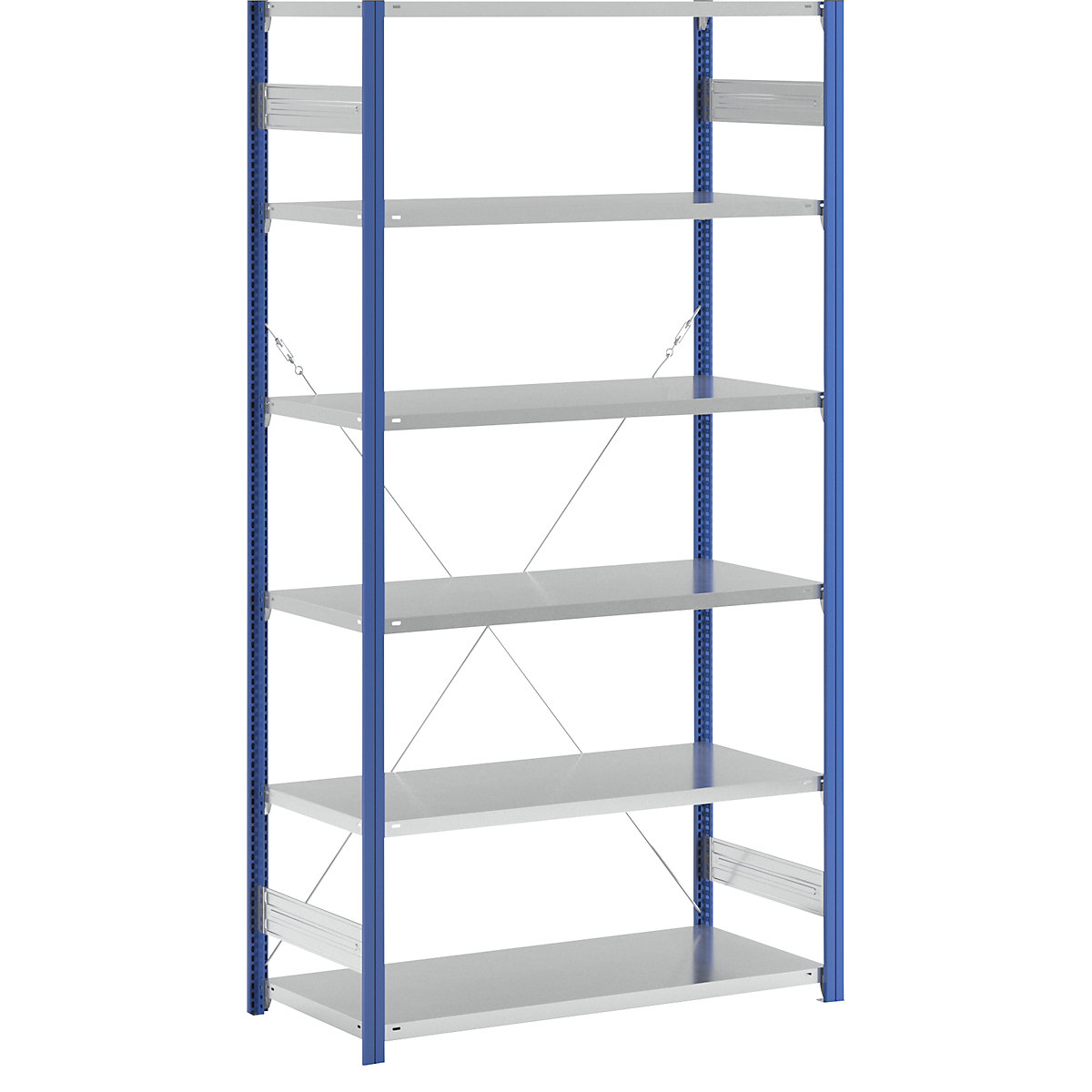 Sestavljiv regal, lahka zasnova – eurokraft pro, enostranska izvedba, VxŠxG 2500 x 1300 x 600 mm, modre barve/sive barve, osnovni regal-258