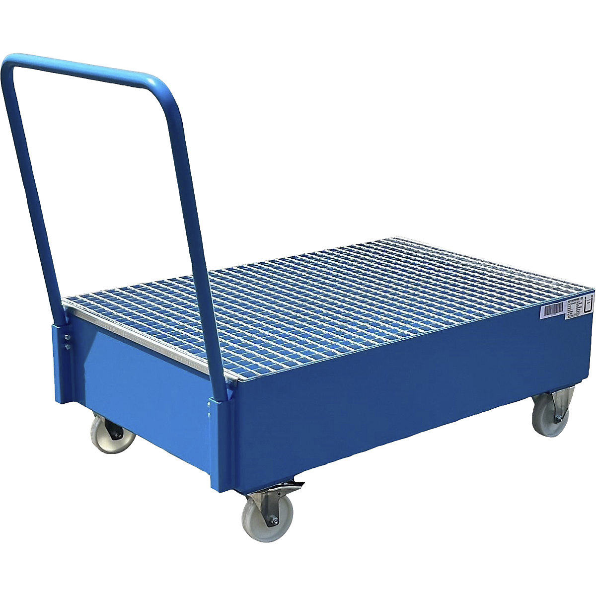 Pomična prestrezna kadica iz jeklene pločevine – eurokraft basic, DxŠ 1200 x 800 mm, 2 x 200-l stoječi sod, modre barve RAL 5012-0