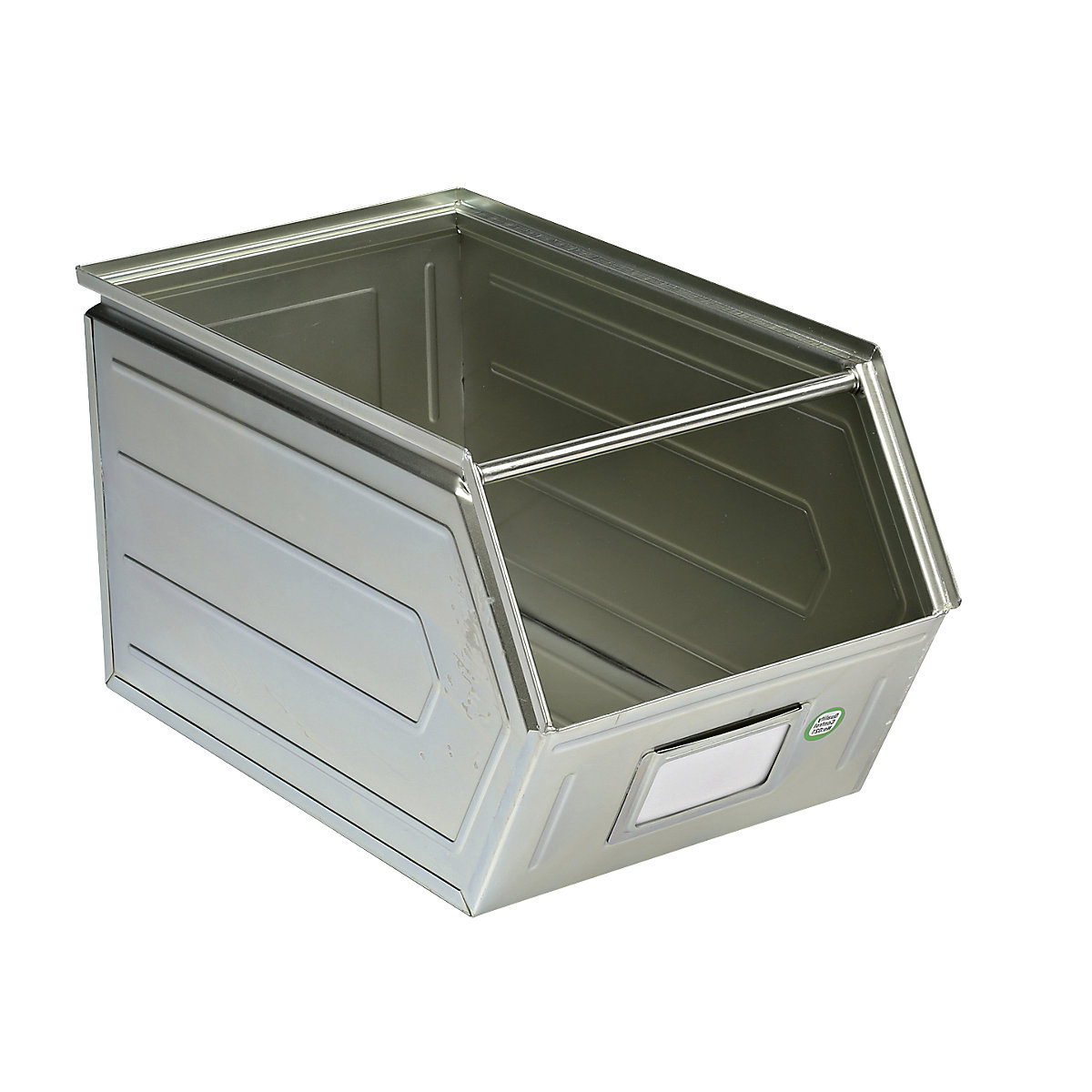 Otwarty pojemnik magazynowy z blachy stalowej, dł. x szer. x wys. 544 x 310 x 300 mm, z drążkiem, ocynkowany-0