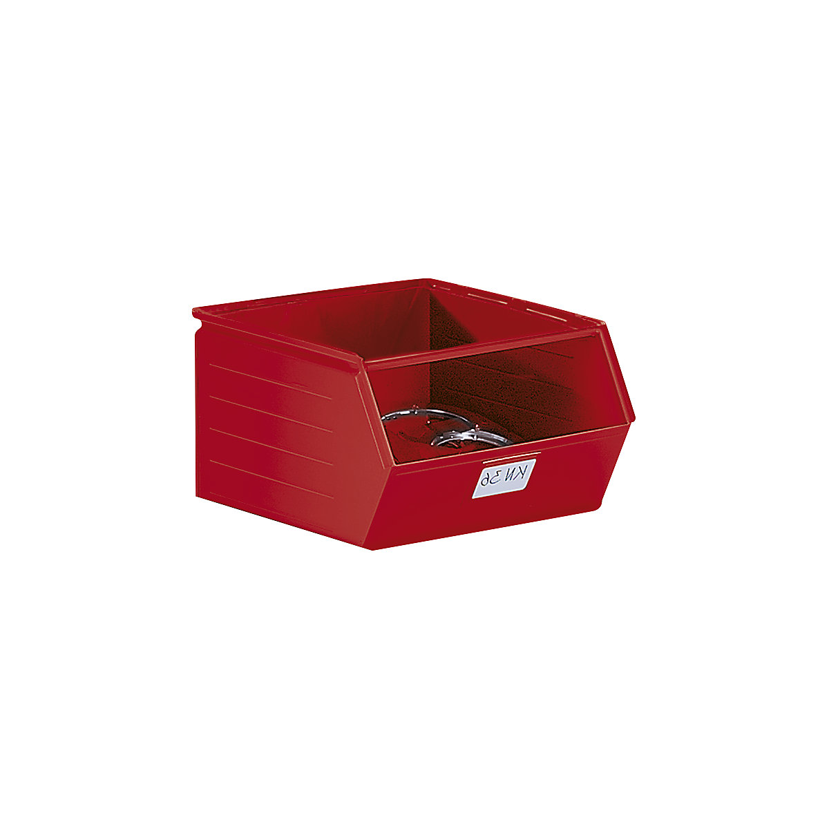 Otwarty pojemnik magazynowy z blachy stalowej, dł. x szer. x wys. 544 x 460 x 300 mm, z drążkiem, czerwony-0