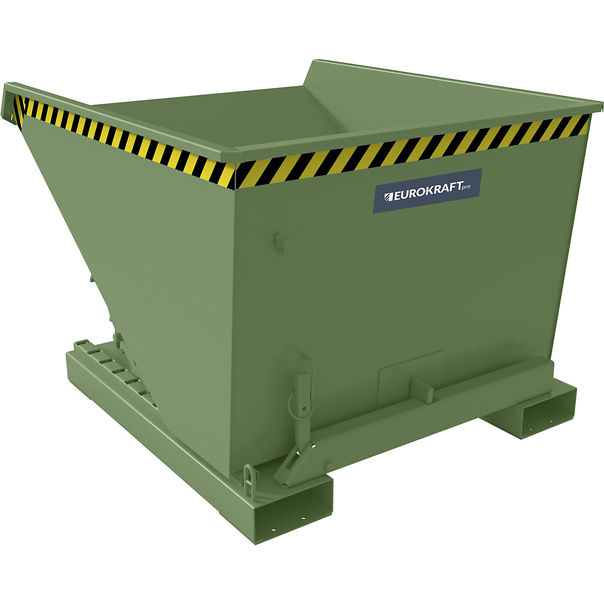 Pojemnik przechylany z mechanizmem tocznym – eurokraft pro, poj. 0,6 m³, dł. x szer. x wys. 1260 x 1070 x 835 mm, zielony-0