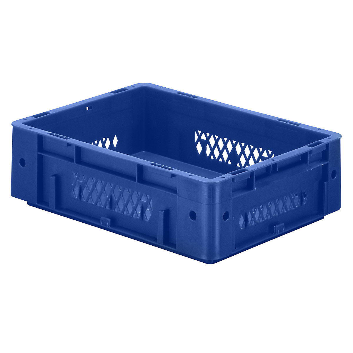 Pojemnik euro do dużych obciążeń, polipropylen, poj. 9,2 l, dł. x szer. x wys. 400 x 300 x 120 mm, ścianki perforowane, dno zamknięte, niebieskie, opak. 4 szt.