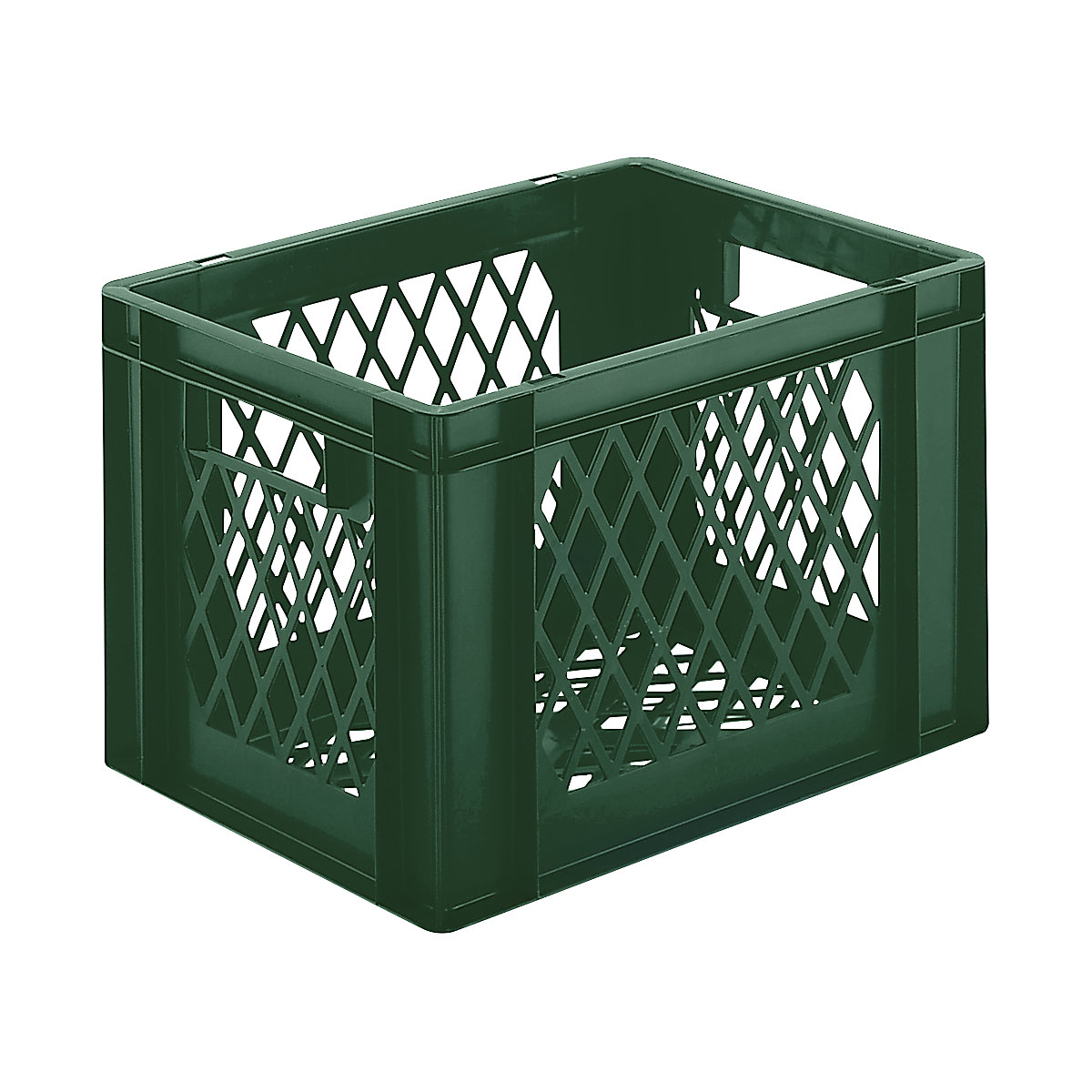 Pojemnik ustawiany w stos w formacie euro, ścianki i dno perforowane, dł. x szer. x wys. 400 x 300 x 266 mm, zielony, opak. 5 szt.-0