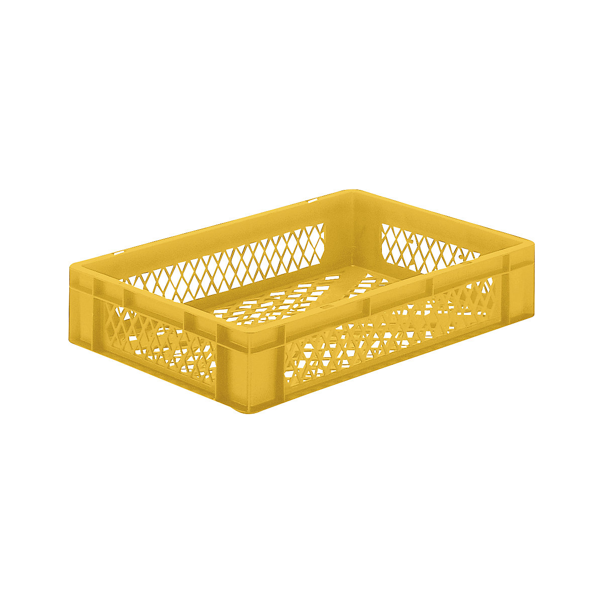 Pojemnik ustawiany w stos w formacie euro, ścianki i dno perforowane, dł. x szer. x wys. 600 x 400 x 120 mm, żółty, opak. 5 szt.-0