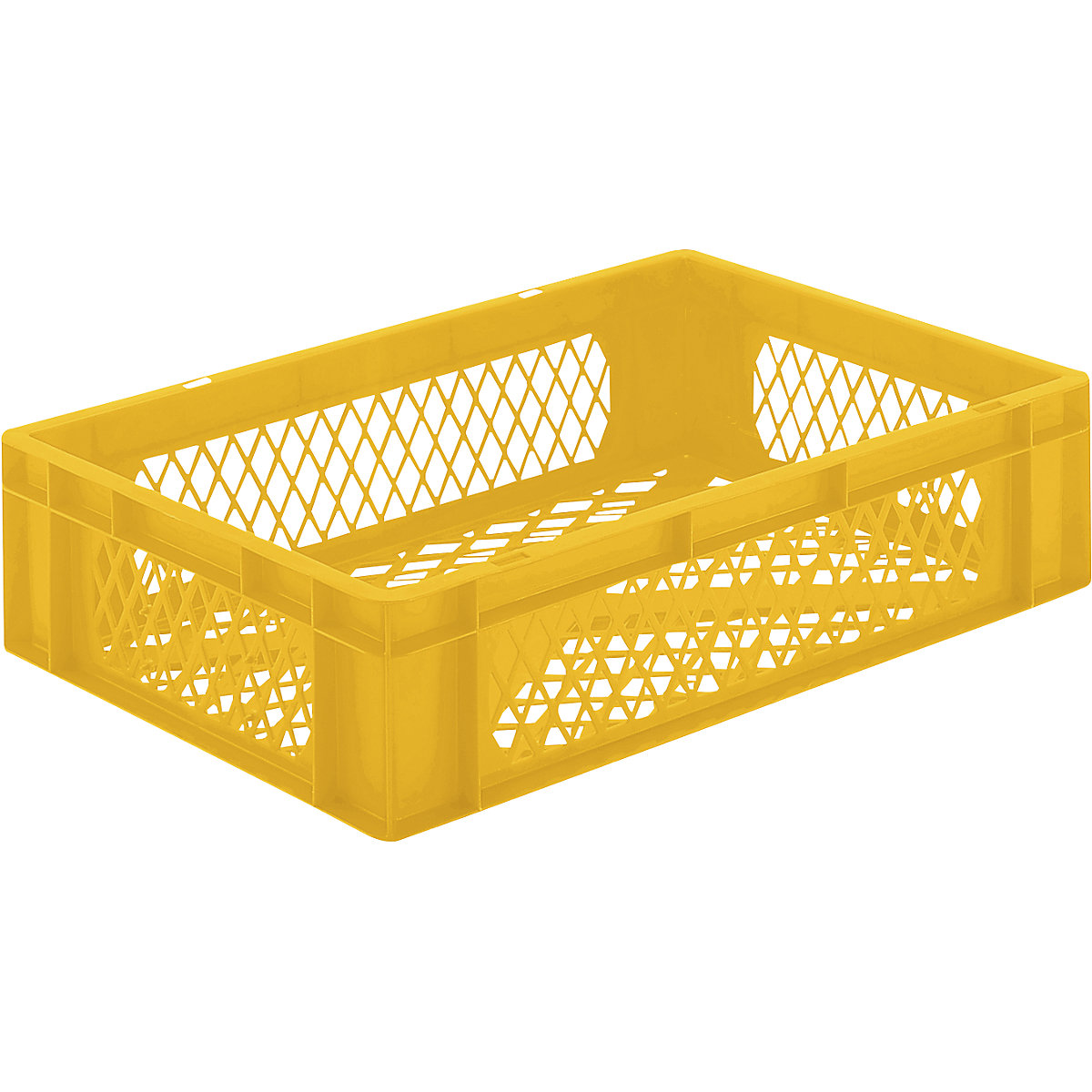 Pojemnik ustawiany w stos w formacie euro, ścianki i dno perforowane, dł. x szer. x wys. 600 x 400 x 145 mm, żółty, opak. 5 szt.-0