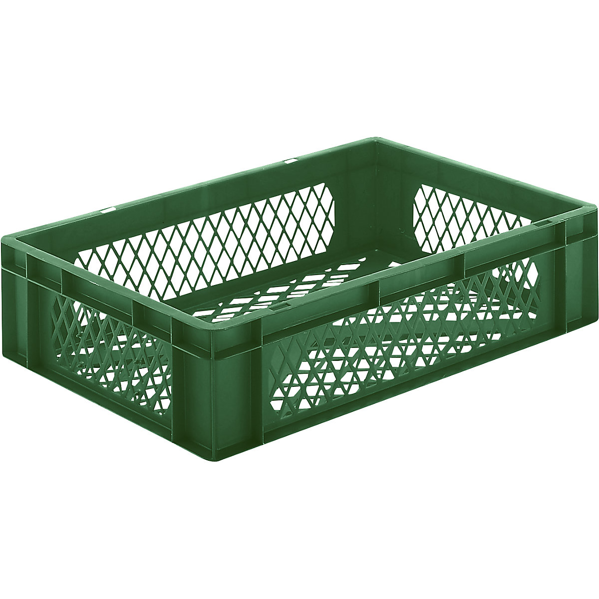 Pojemnik ustawiany w stos w formacie euro, ścianki i dno perforowane, dł. x szer. x wys. 600 x 400 x 145 mm, zielony, opak. 5 szt.-0