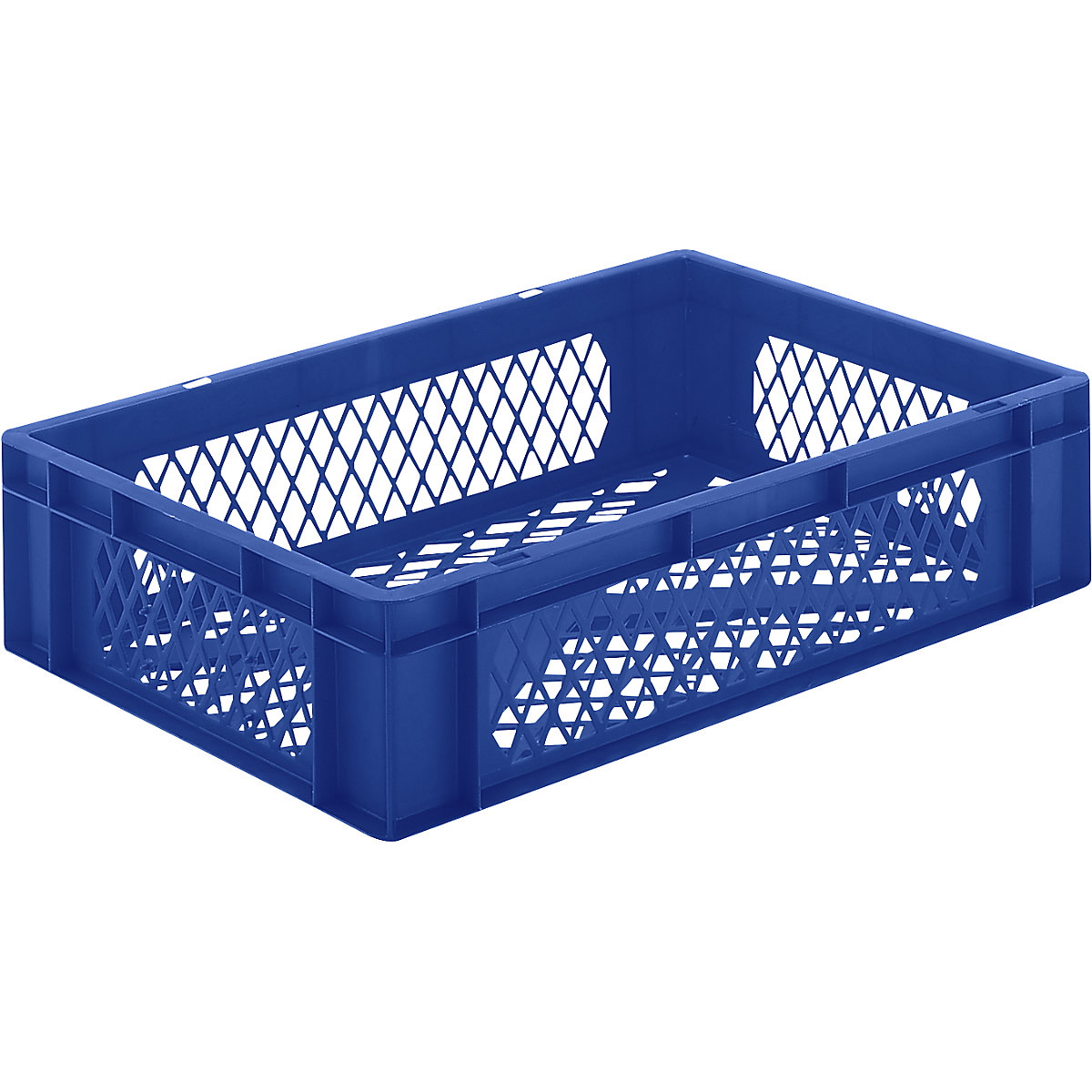 Pojemnik ustawiany w stos w formacie euro, ścianki i dno perforowane, dł. x szer. x wys. 600 x 400 x 145 mm, niebieski, opak. 5 szt.-0
