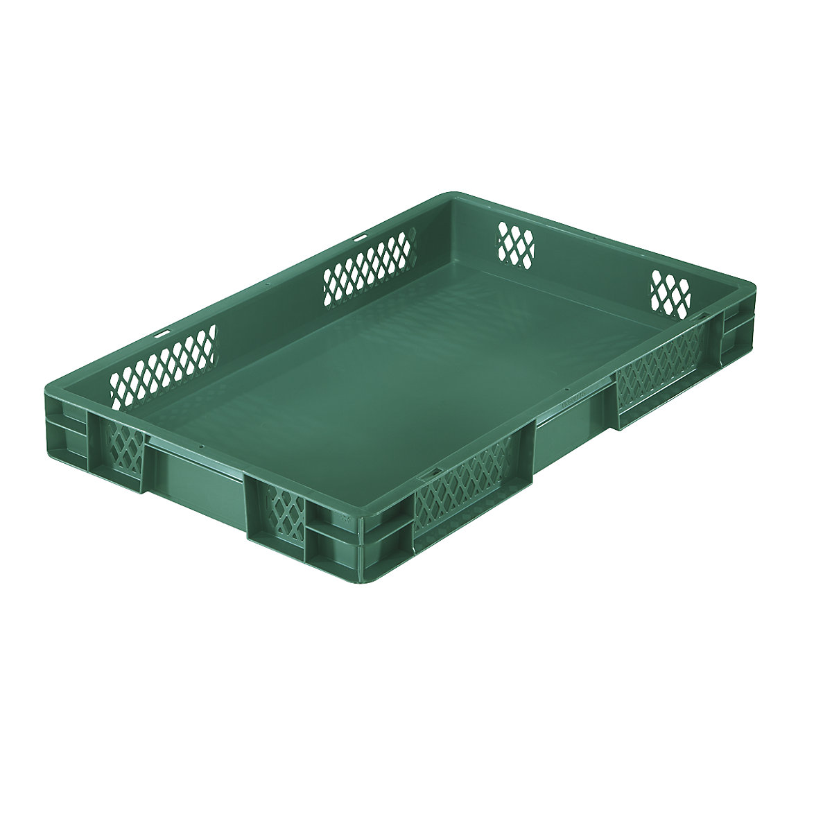 Pojemnik ustawiany w stos w formacie euro, ścianki perforowane, dno zamknięte, dł. x szer. x wys. 600 x 400 x 75 mm, zielony, opak. 5 szt.-0
