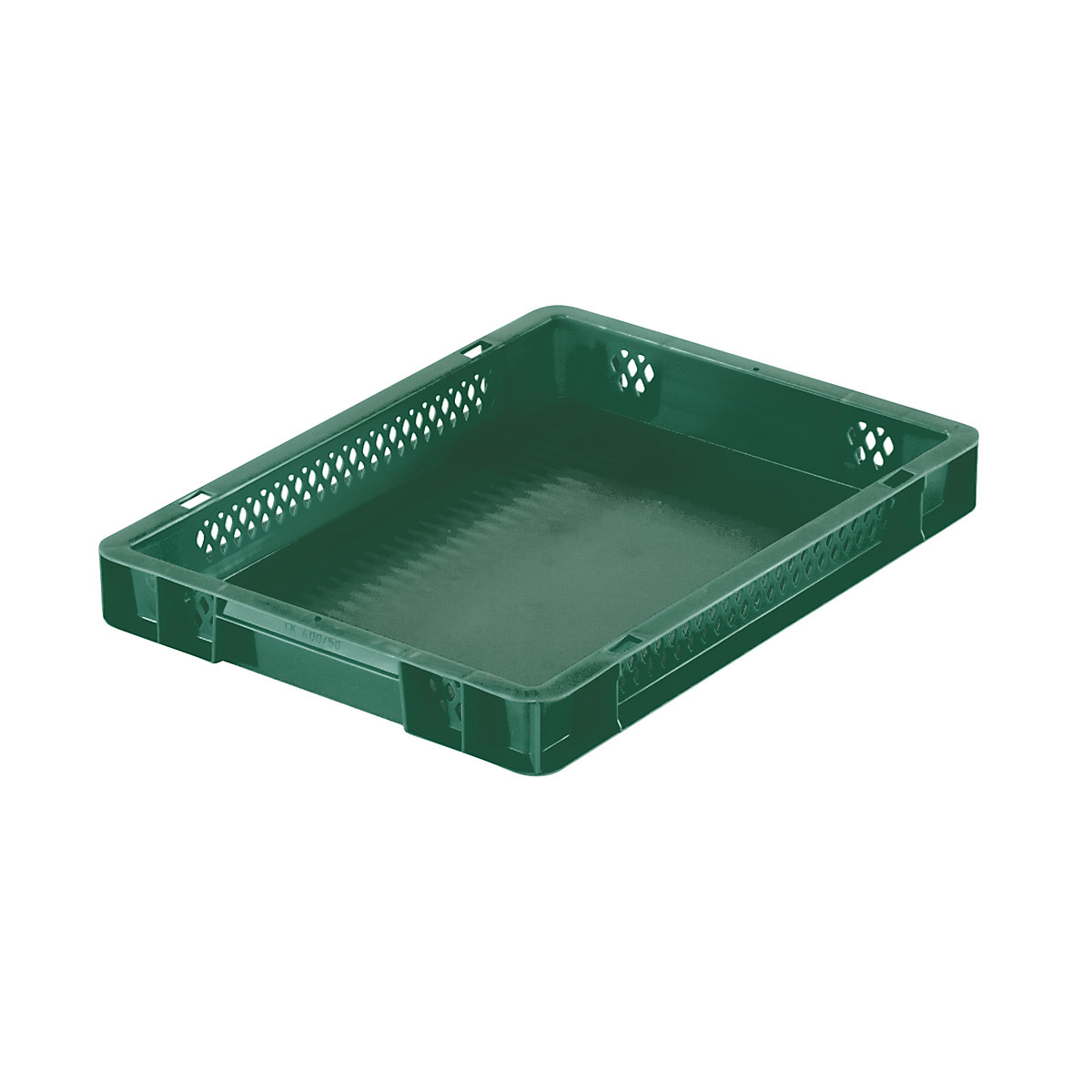 Pojemnik ustawiany w stos w formacie euro, ścianki perforowane, dno zamknięte, dł. x szer. x wys. 400 x 300 x 50 mm, zielony, opak. 5 szt.-0