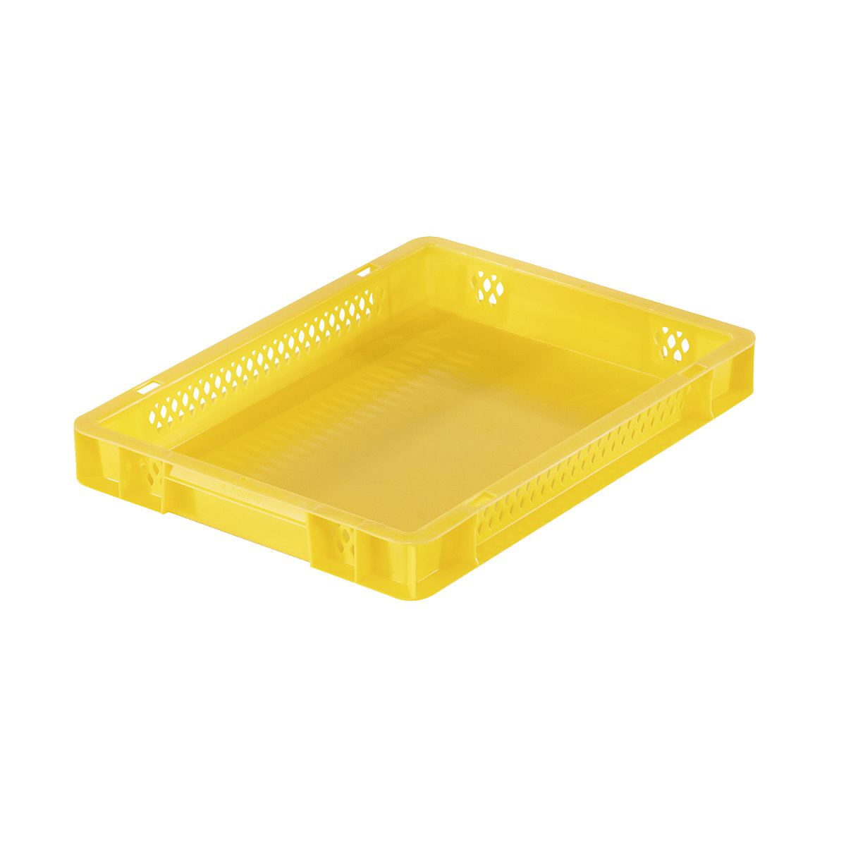 Pojemnik ustawiany w stos w formacie euro, ścianki perforowane, dno zamknięte, dł. x szer. x wys. 400 x 300 x 50 mm, żółty, opak. 5 szt.-0
