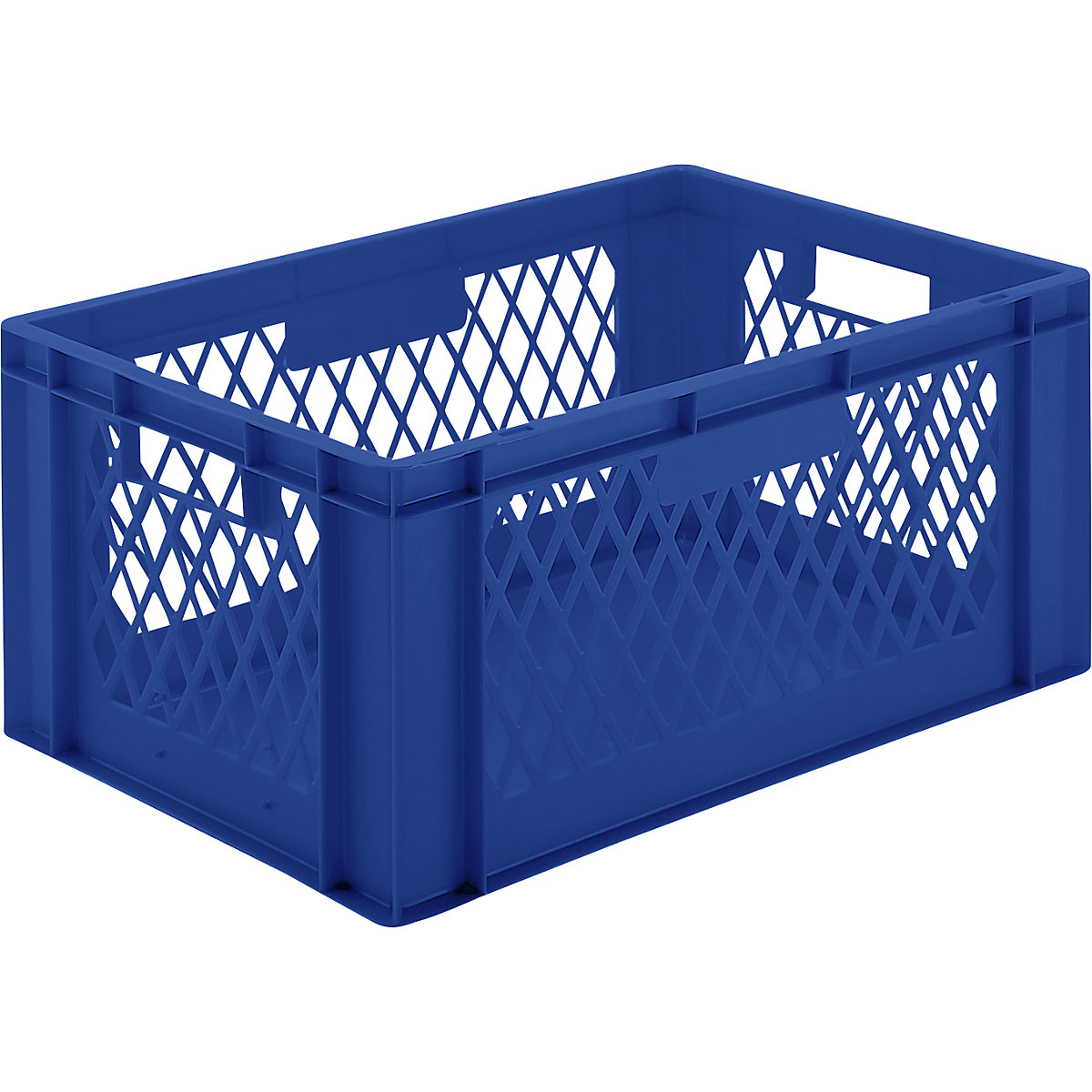 Pojemnik ustawiany w stos w formacie euro, ścianki perforowane, dno zamknięte, dł. x szer. x wys. 600 x 400 x 270 mm, niebieski, opak. 5 szt.-0